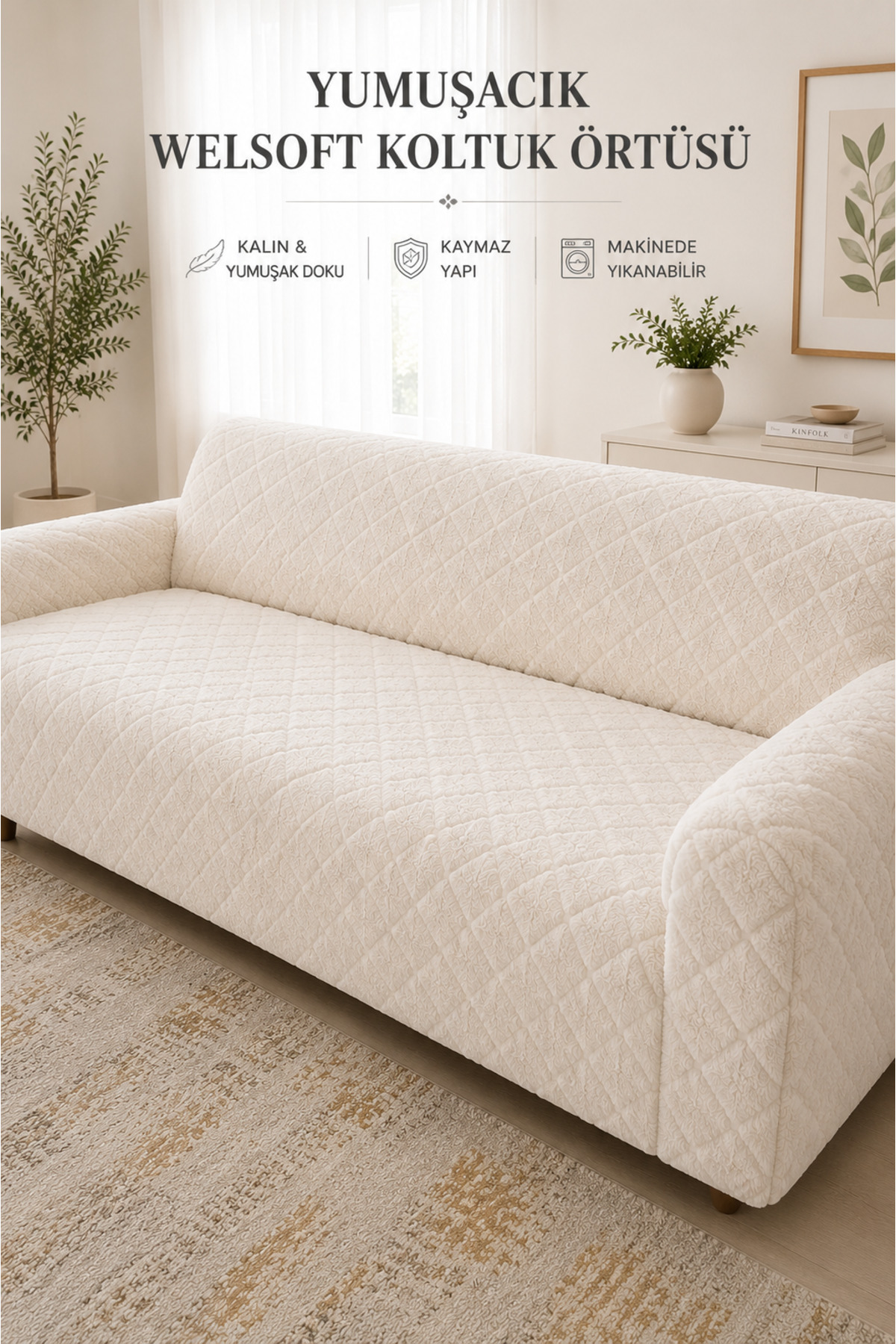 3 Seater Seat Cover with Soft Welsoft Elastic | Anti-Slip, Flexible and Washable Seat Cover