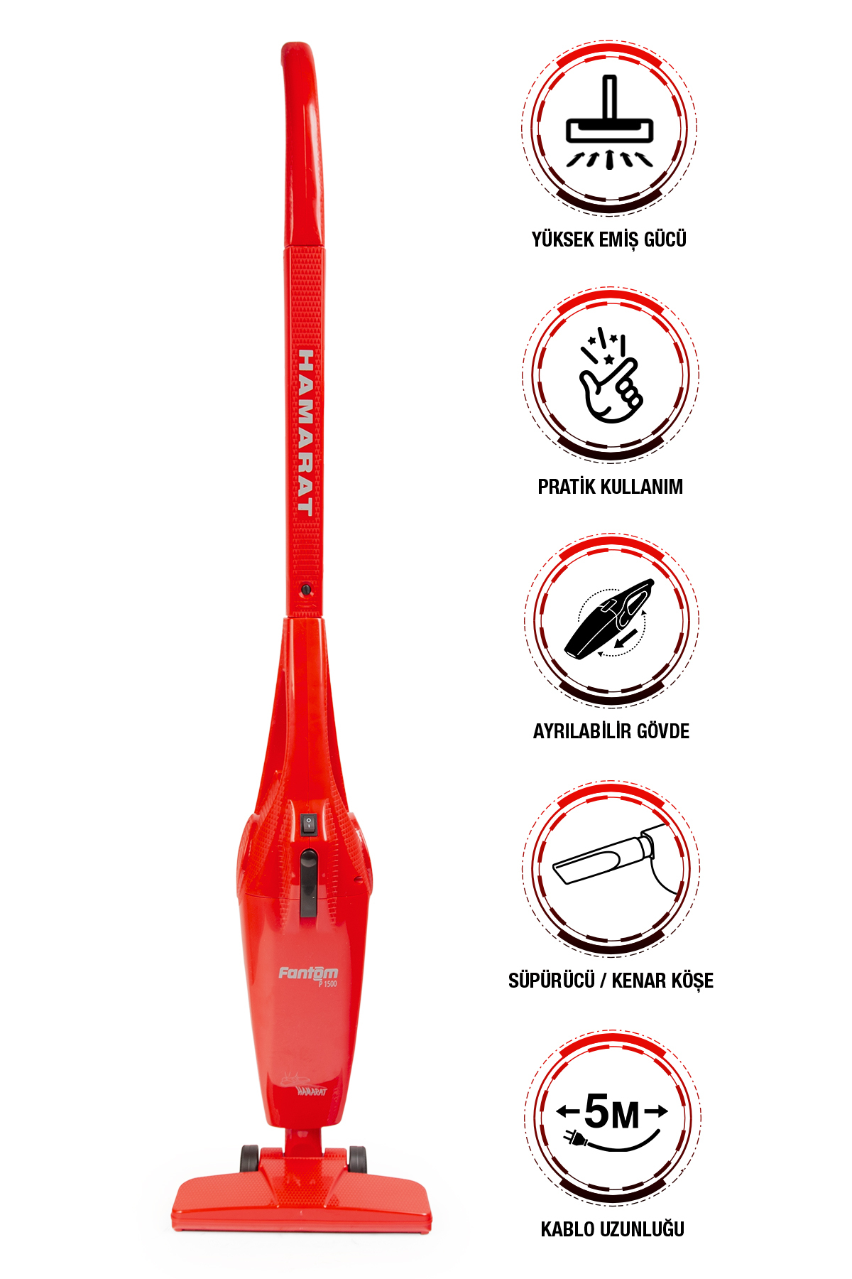 Hamarat P1500 Bagless Vertical Vacuum Cleaner Red