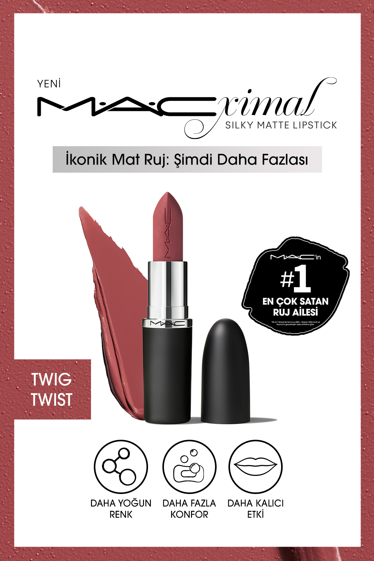 رژ لب مات ابریشمی M·a·cxımal با خاصیت مرطوب کنندگی و ارائه رژلب رنگی شدید - Twig Twist