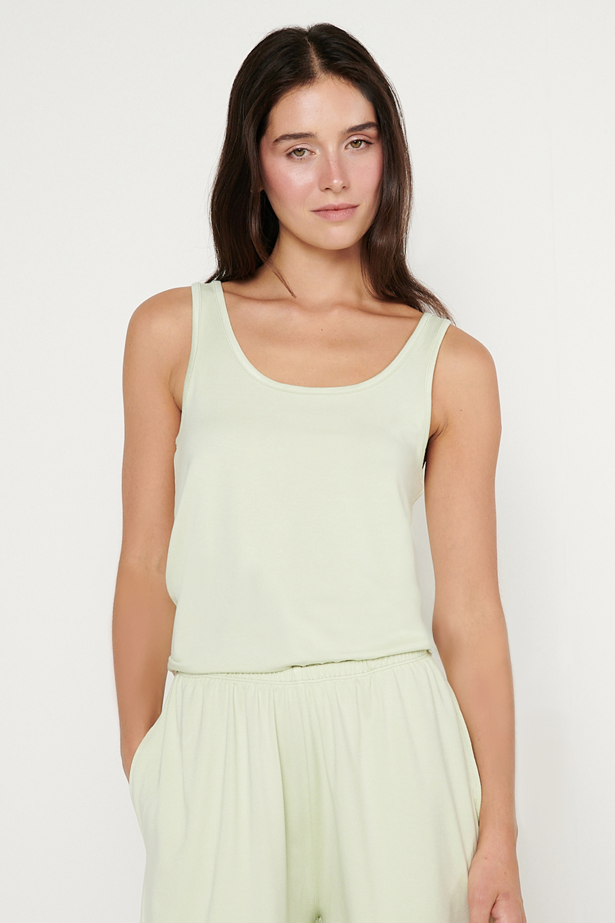 Women's Mint Flexible Knitted Basic Singlet Soft Texture Breathable Comfortable Slim Fit Cycling Pool Collar