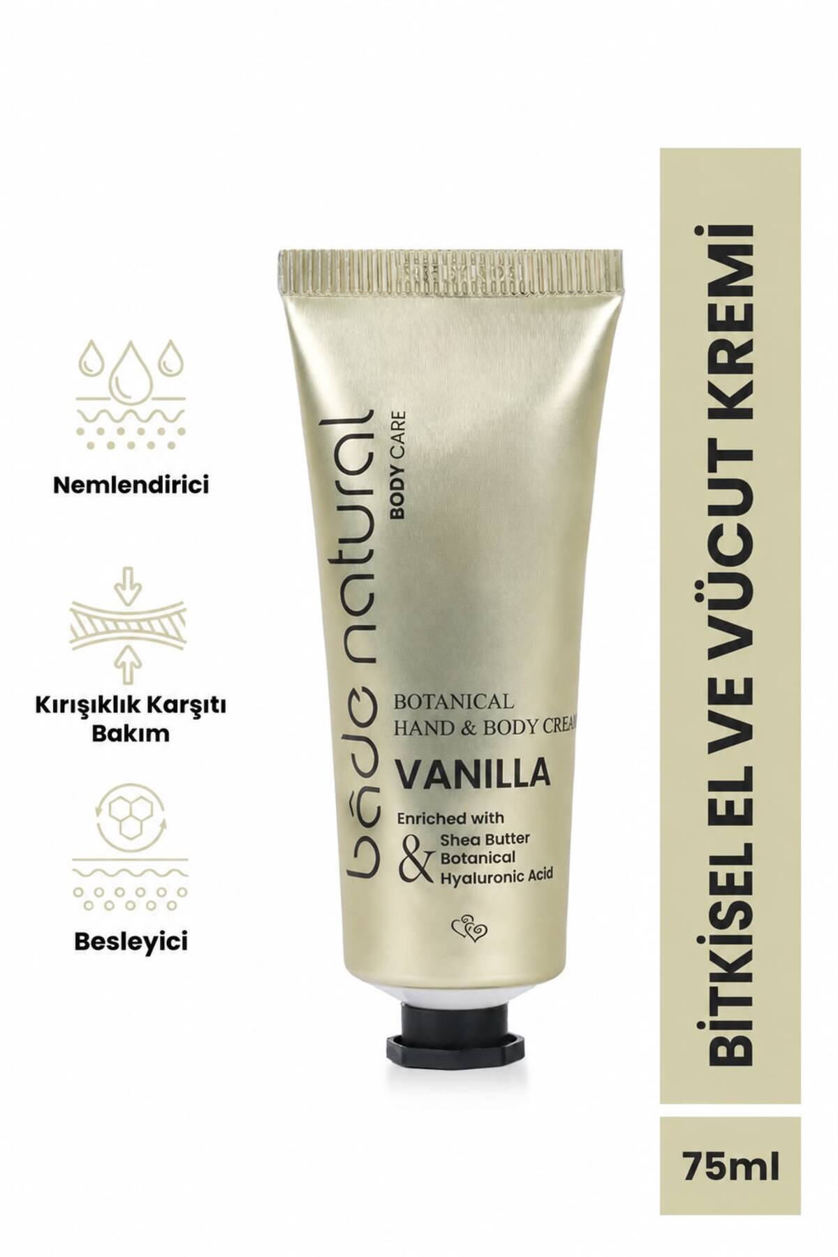 Bade Natural Vanilya Bitkisel El ve Vücut Kremi %100 Doğal ve Vegan 75ml — BN.0362