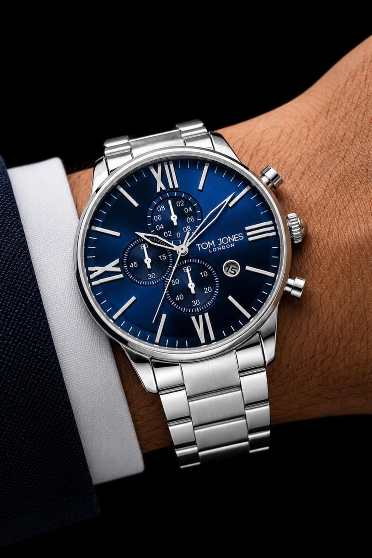 Men's wristwatch original silver blue color steel 3atm waterproof 2 years guaranteed with invoice