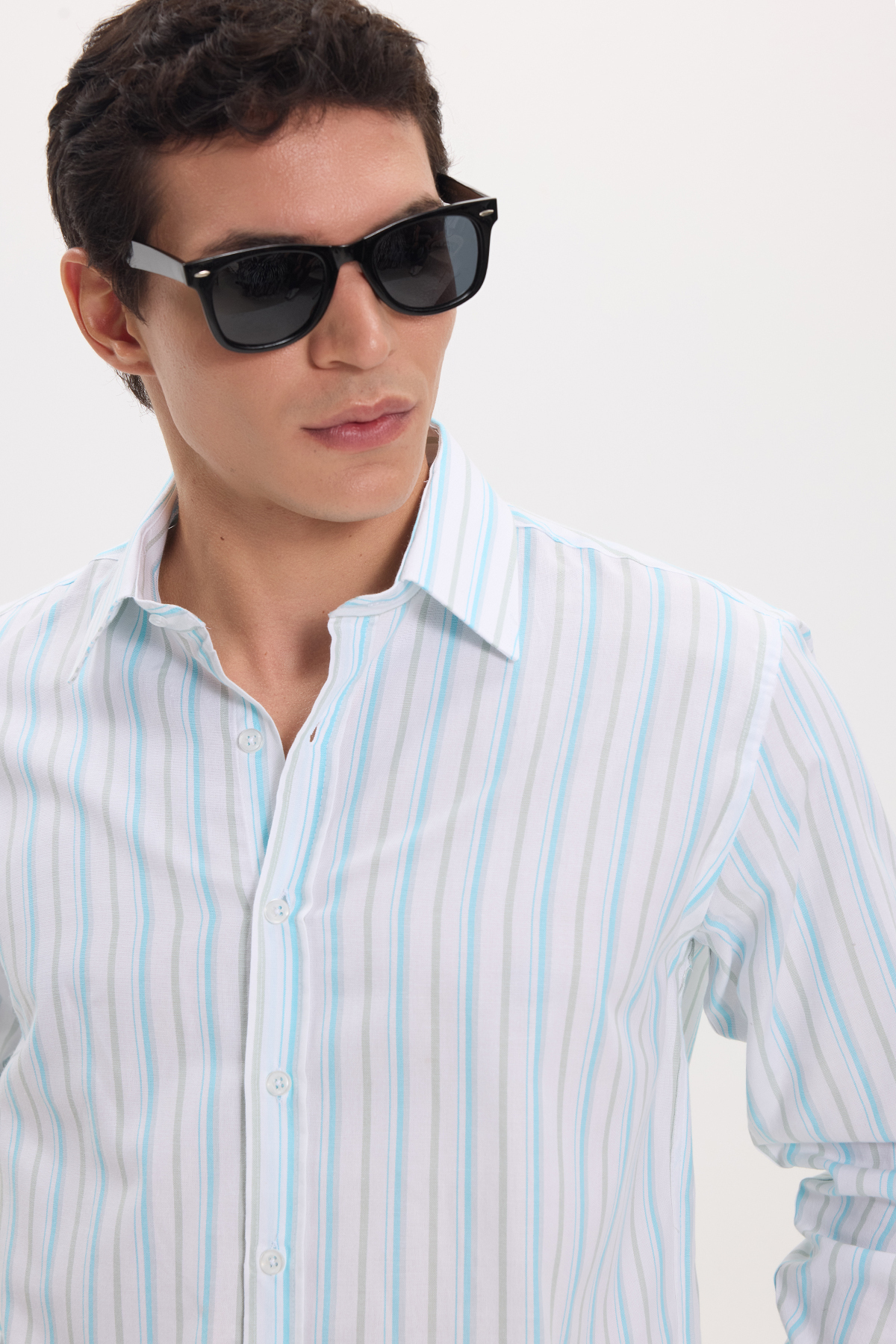 پیراهن تودورز مردانه پاموک سفید  راه راه Slim Fit/اسلیم فیت    بیسیک کژوال/روزمره | Tudors KL260003 TR - تصویر 6