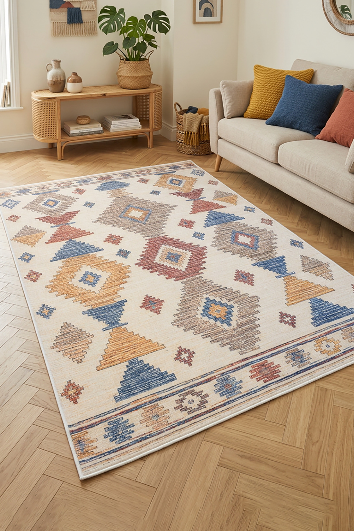 Ethnic Colorful Non-Slip Woven Based Washable Chenille Rug Living Room Rug Children's Room Kitchen Corridor