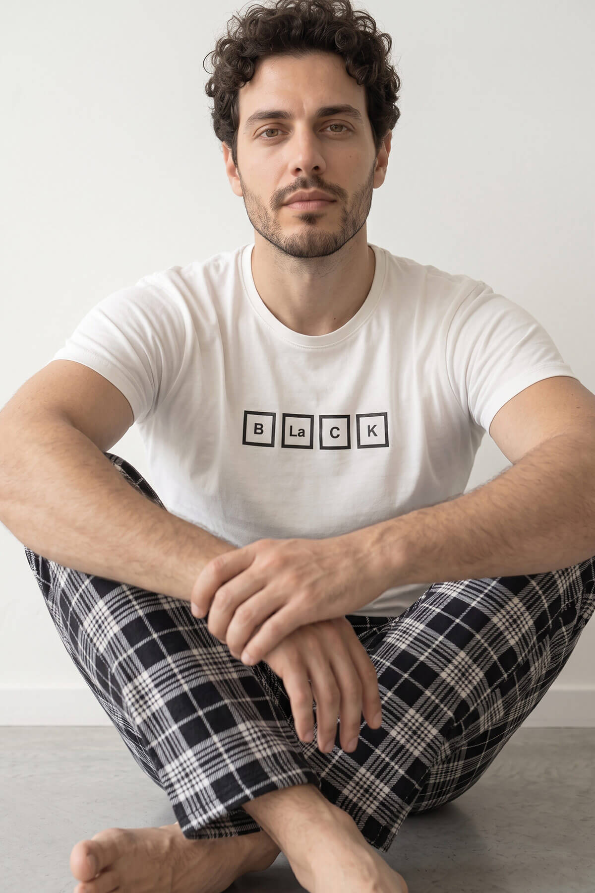 Pijamaevi Ekru Black Baskılı Kısa Kol Erkek Pijama Takımı görsel 5