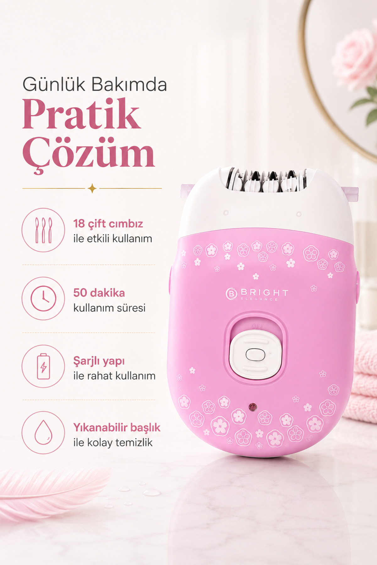 BE-1189 Kablolu / Kablosuz Şarjlı 2 Kademe 18 Çift Cımbız Epilasyon Aleti — تصویر 4 از 5