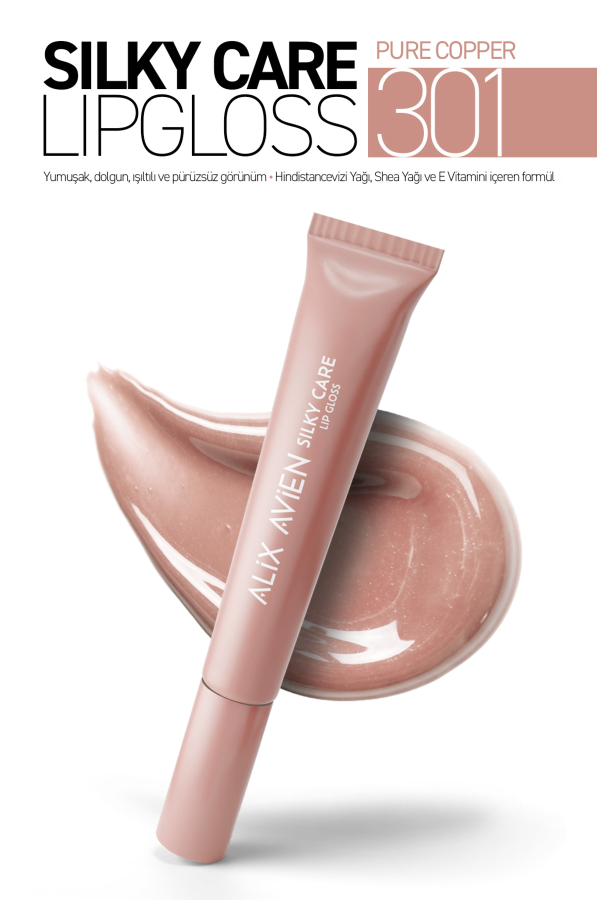 Dolgun Gürünüm ve Nemlendirici Etkili Dudak Parlatıcısı - Silky Care Lipgloss 301 Pure Copper — بژ SILKYCARE — تصویر 8 از 8