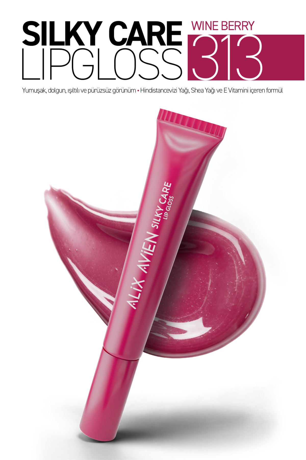 Dolgun Gürünüm ve Nemlendirici Etkili Dudak Parlatıcısı - Silky Care Lipgloss 313 Wire Berry — زرشکی SILKYCARE — تصویر 6 از 6