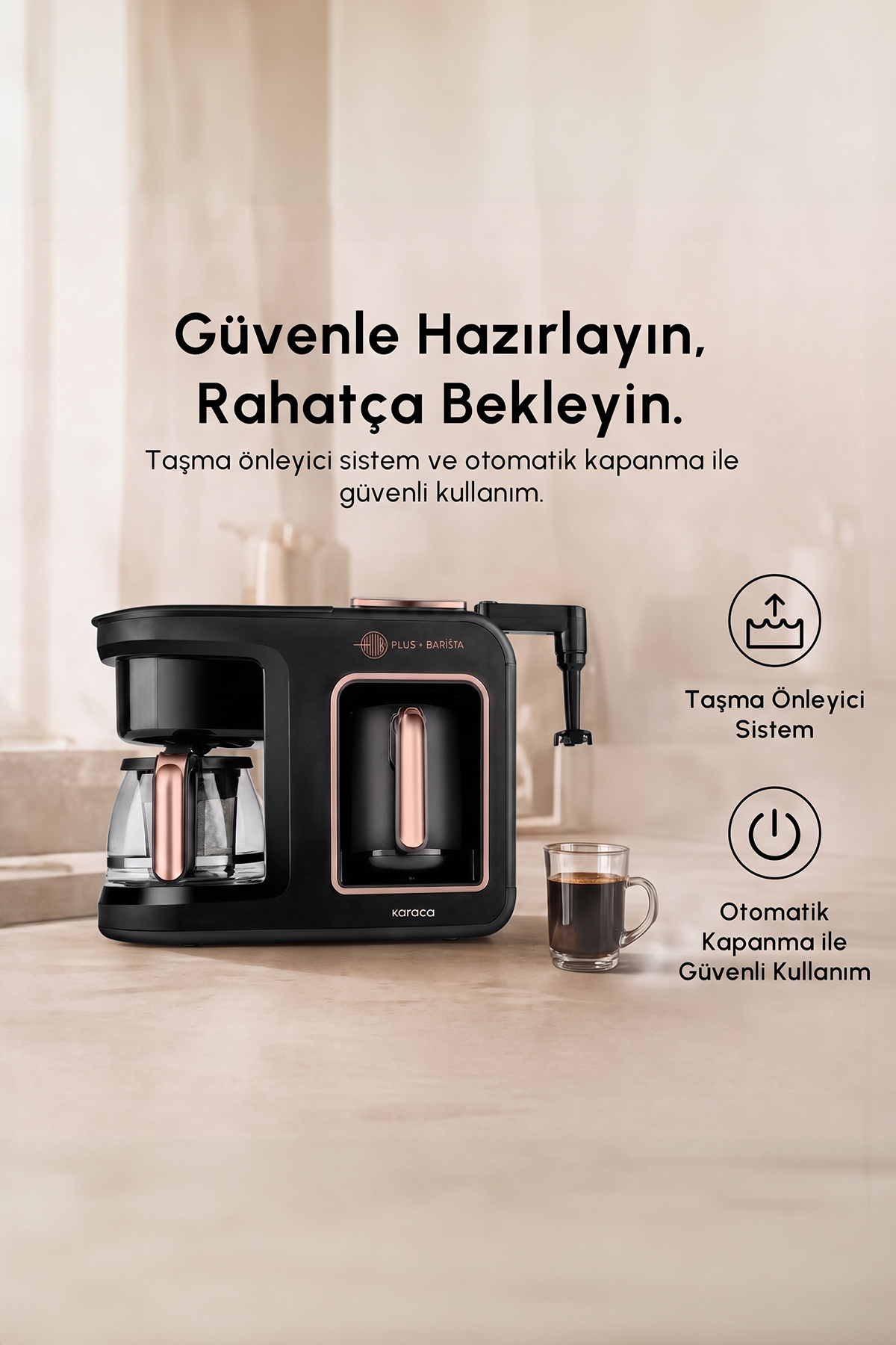 Hatır Plus Barista 6 in 1 Latte Cappucino ve Közde Türk Kahvesi Makinesi Black Copper 4