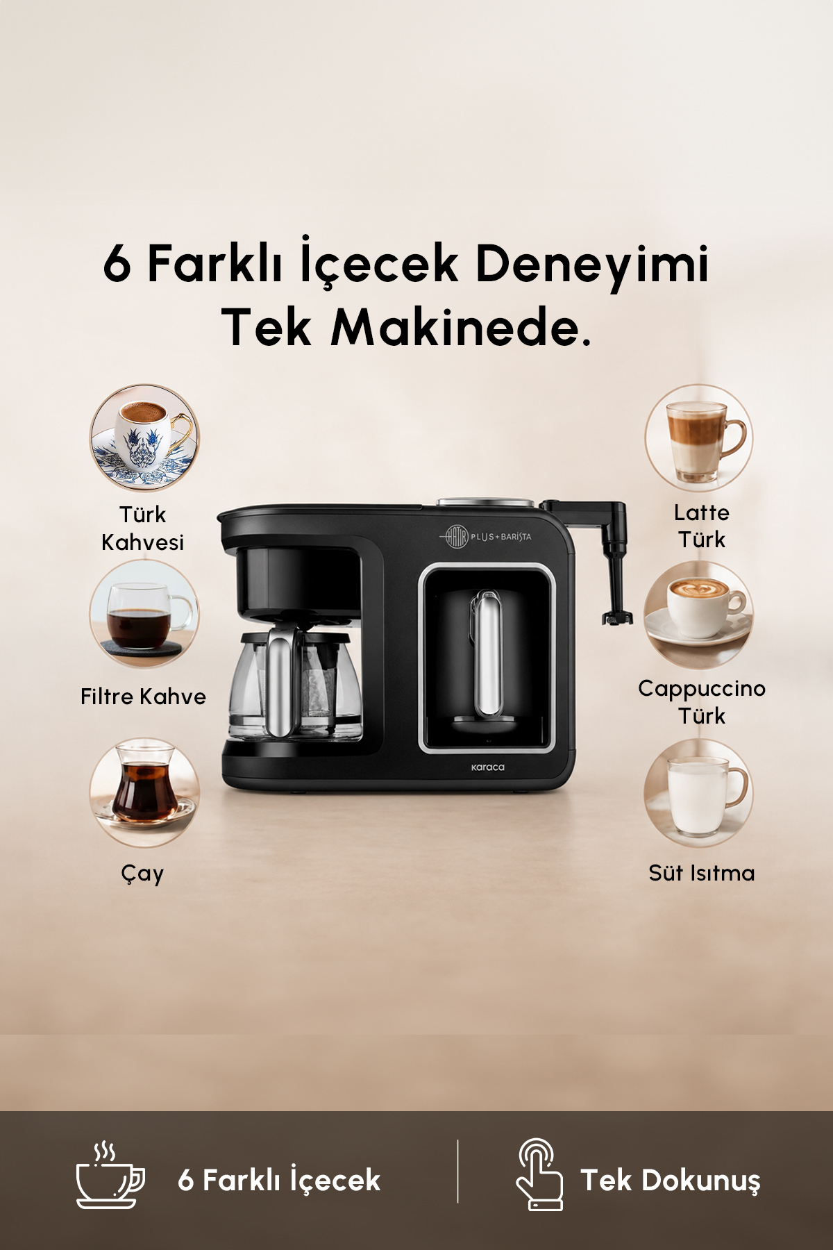 Hatır Plus Barista 6 In 1 Latte Cappucino ve Közde Türk Kahvesi Makinesi Black Silver 5