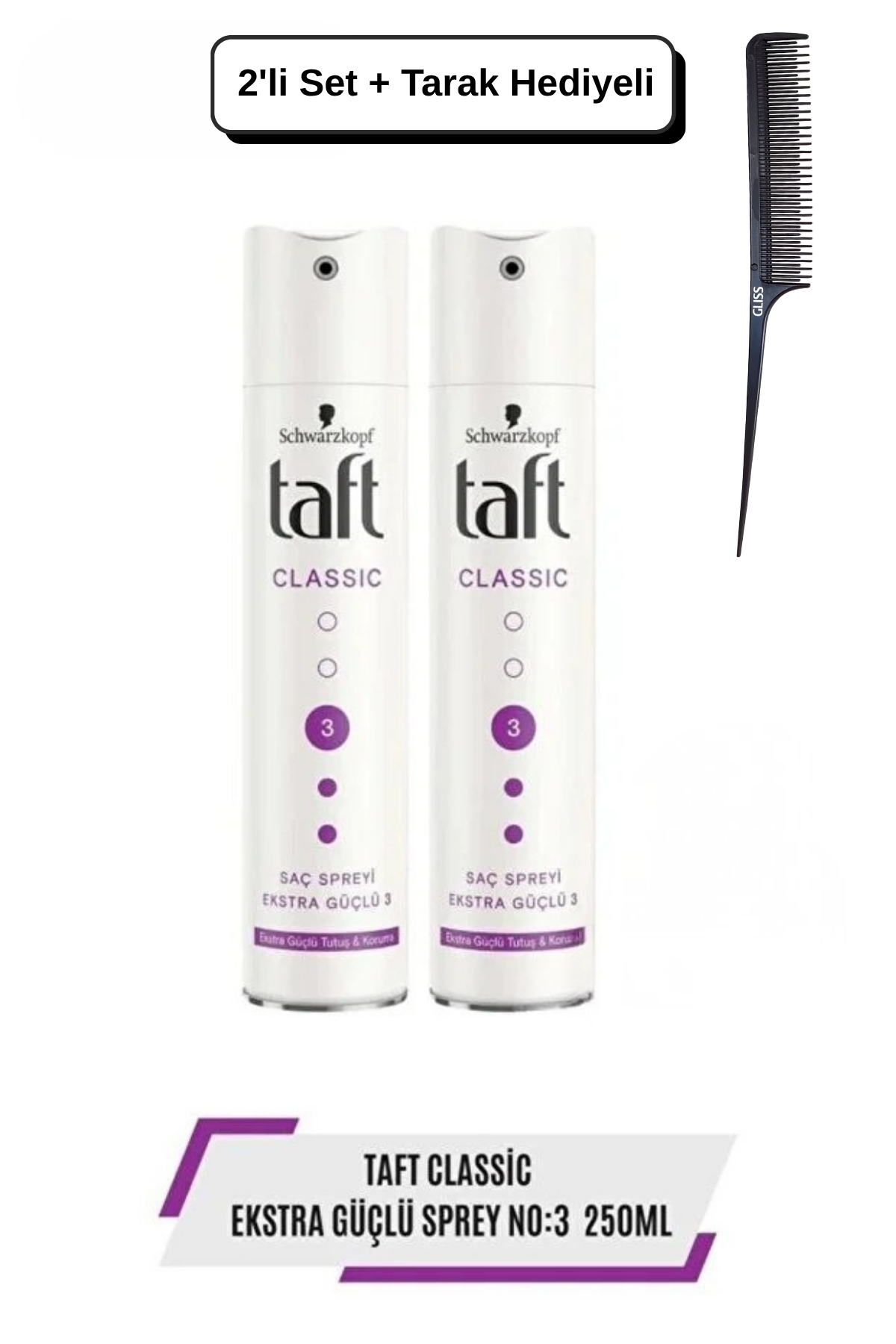 Taft Classic Ekstra Güçlü Sprey 250 ml X2 Adet + Tarak Hediyeli — SET.HNKL.5194