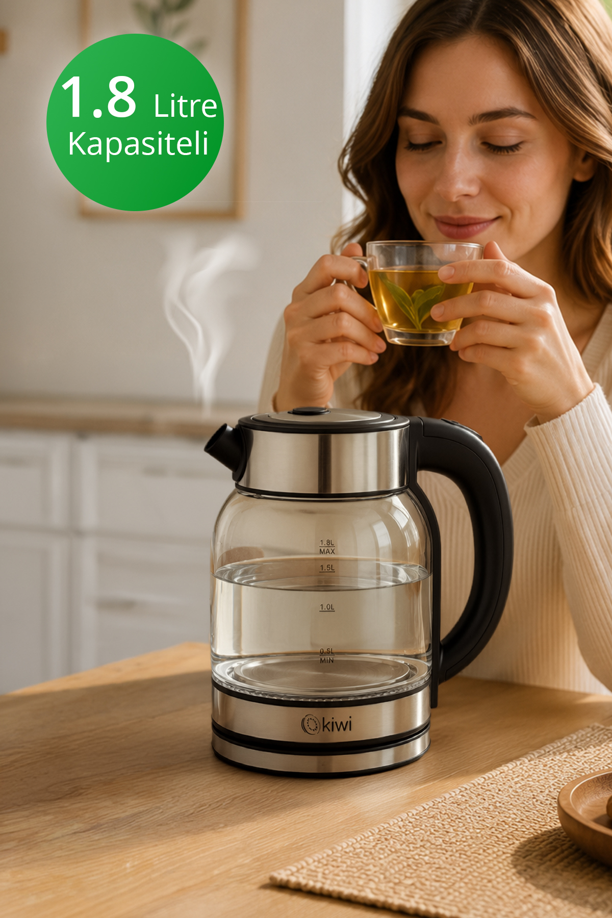 کتری آب گرم کن شیشه‌ای با پایه فولادی Kk-3333