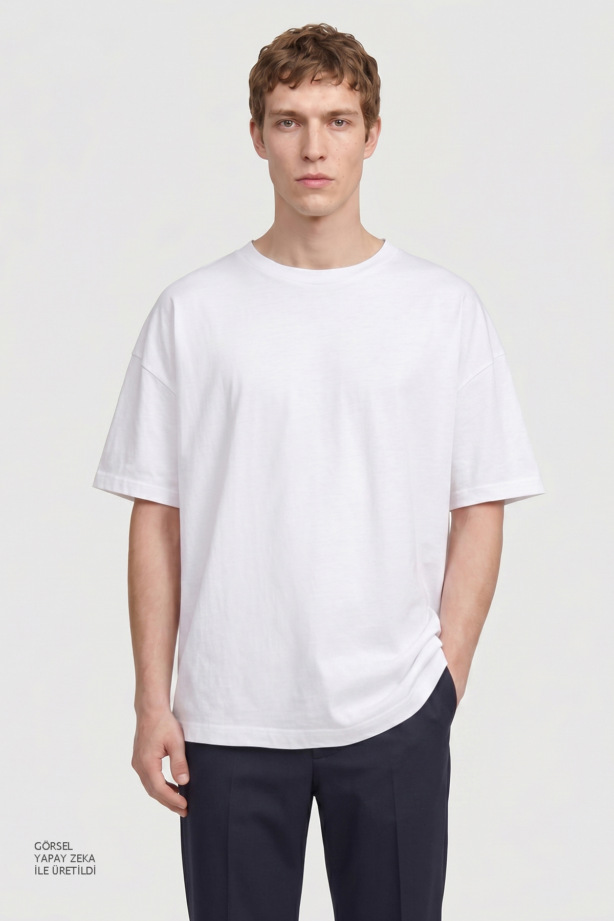 AC&Co / Altınyıldız Classics Erkek Beyaz Pamuklu Pike Nefes Alan Terletmez Kumaş Oversize Fit Rahat Kesim Bisiklet Yaka Tişört görsel 4
