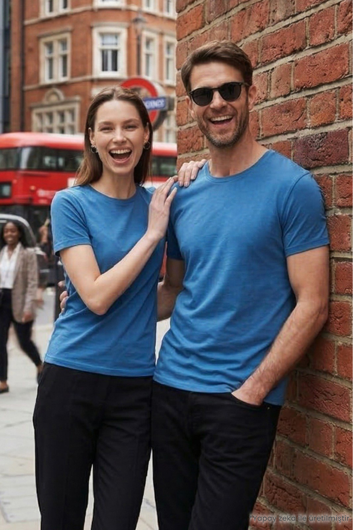 Tudors Unisex Slim Fit Dar Kesim %100 Pamuk Yumuşak Dokulu Mavi Bisiklet Yaka Tişört görsel 3