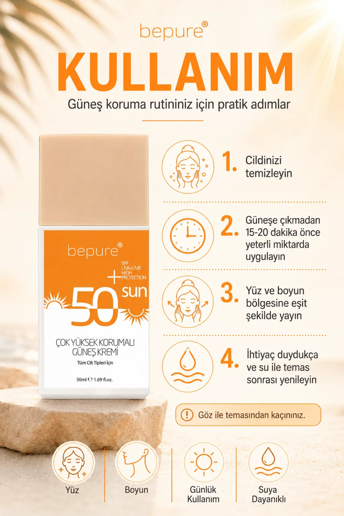 Ton Eşitleyici Güneş Kremi 50 Spf Leke Karşıtı, Kolajen, Hyaluronic Asit Destekli Güneş Kremi 50 ml — BEPRE01 — تصویر 3 از 5