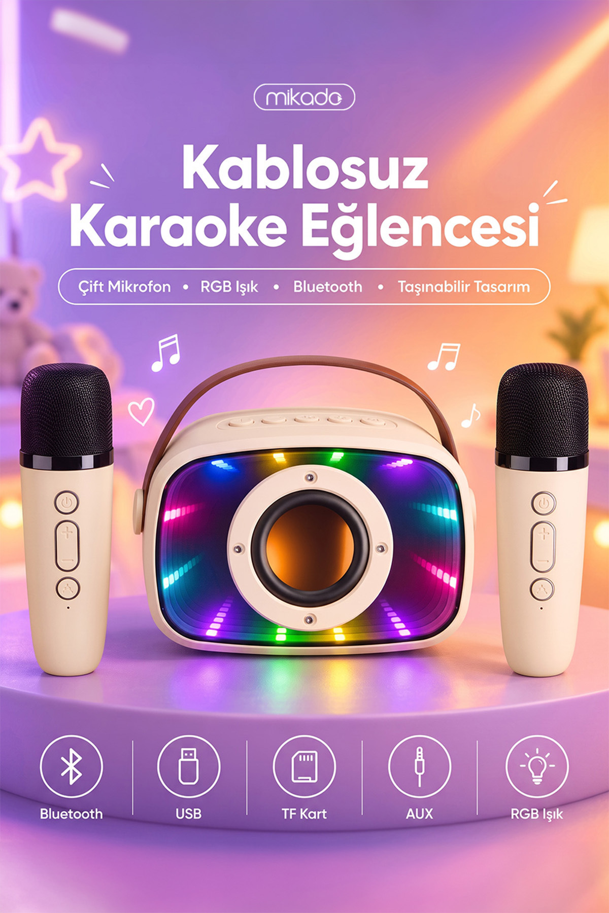 Mikado MD-57BT Endless 5W Bej TF + USB + AUX + BT Destekli 2