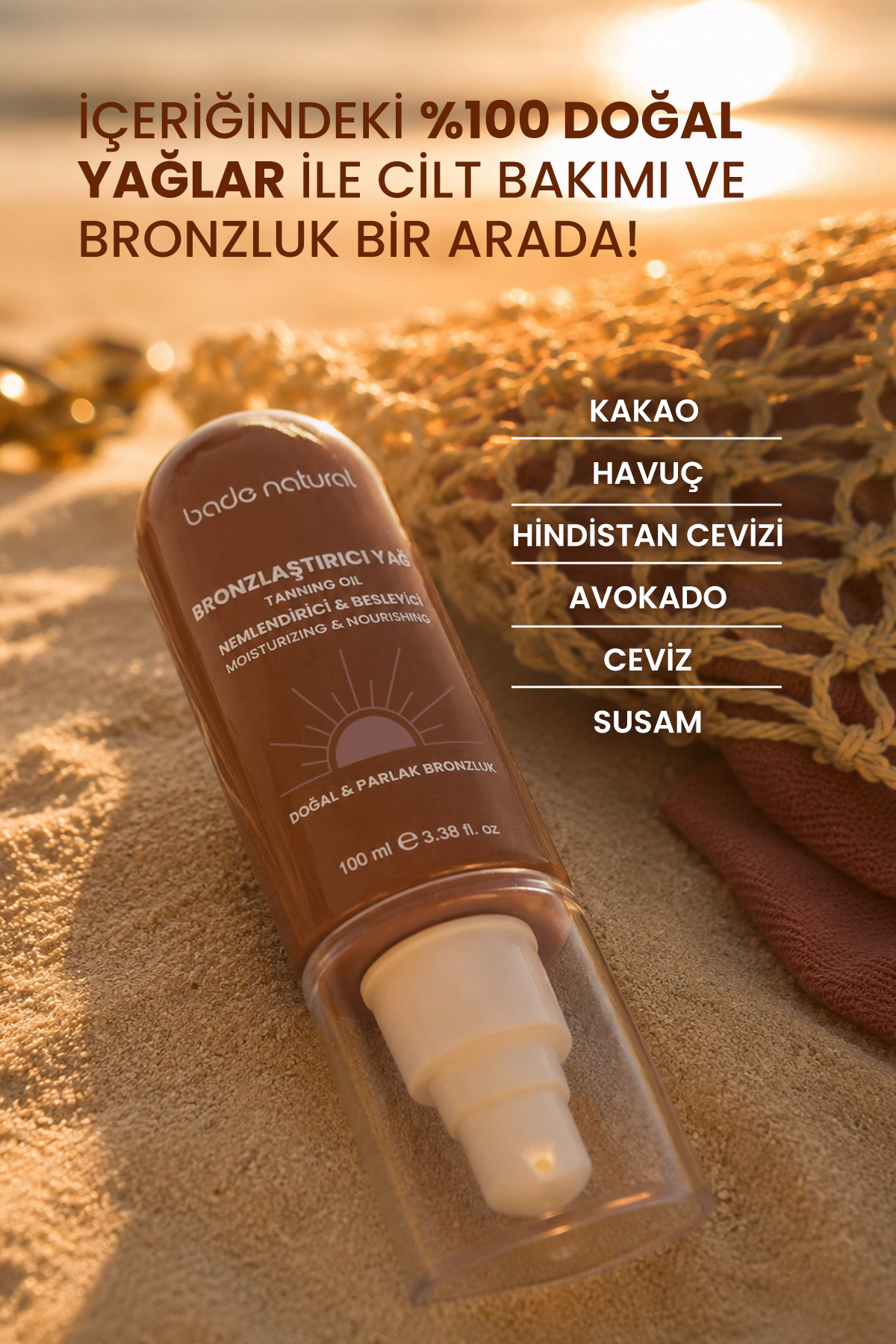Bronzlaştırıcı Ve Nemlendirici Güneş Yağı %100 Doğal 100 ml — BN-012 — تصویر 6 از 8