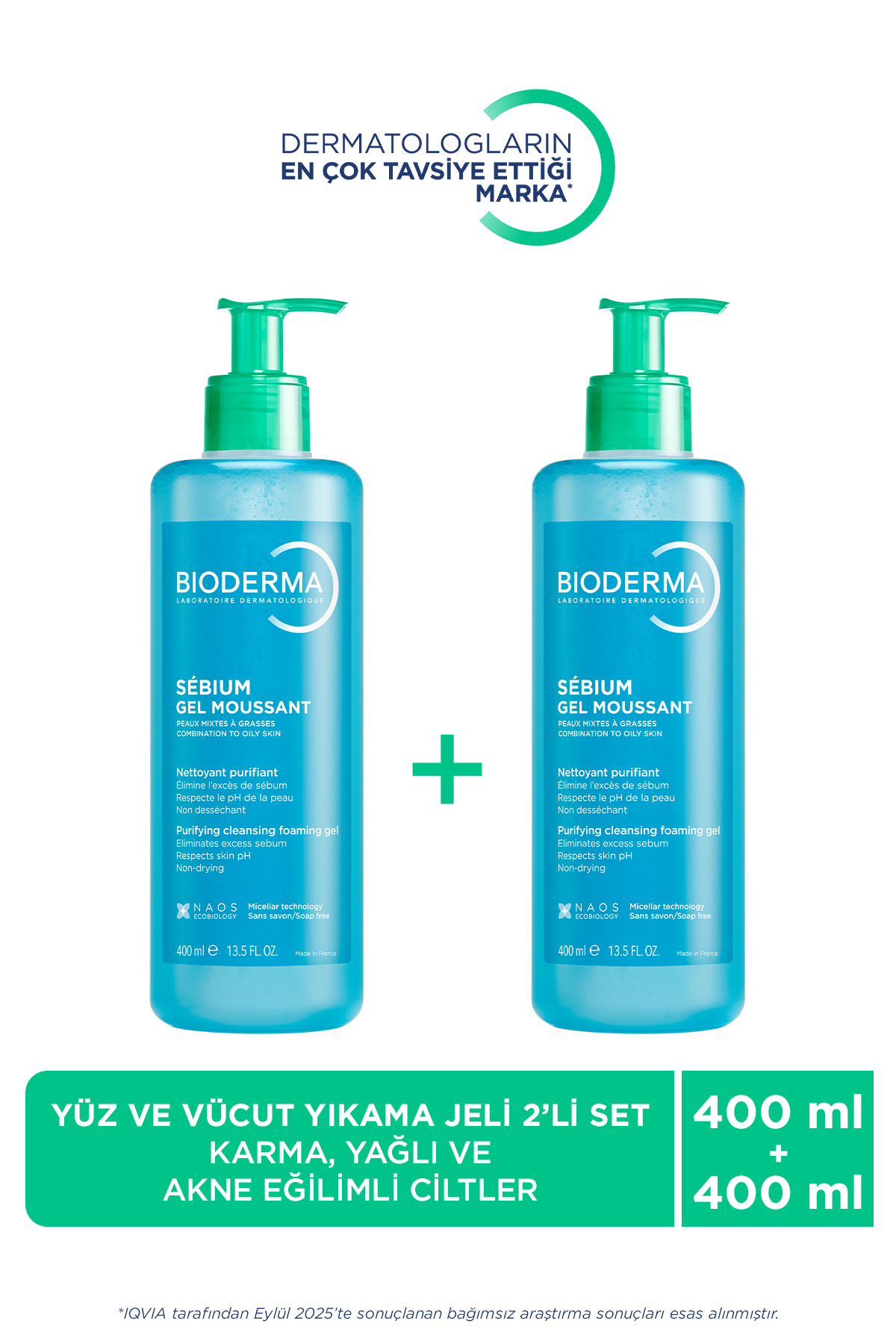 Bioderma Sebium Foaming Gel Yüz Temizleme Jeli 400 ml İkiz Set — 8699956510460