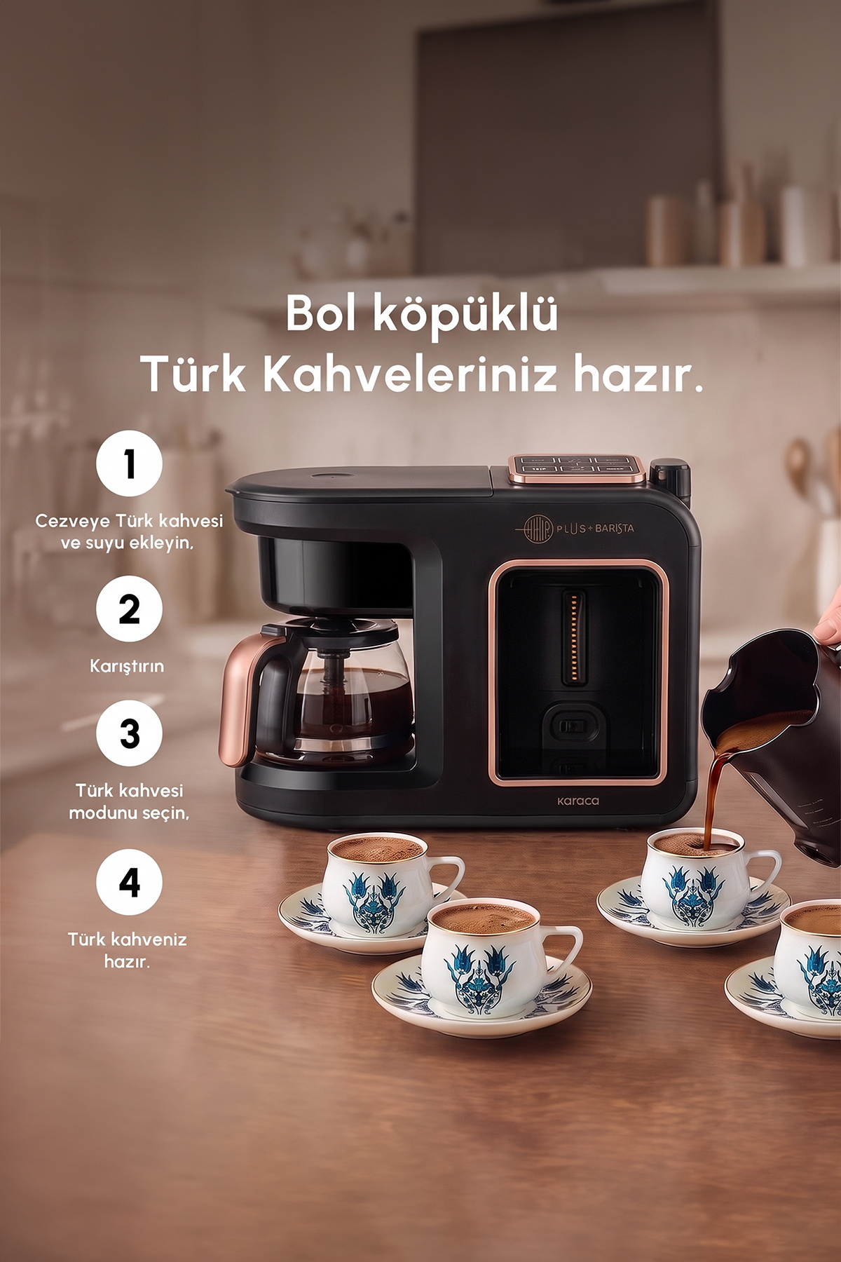 Hatır Plus Barista 6 in 1 Latte Cappucino ve Közde Türk Kahvesi Makinesi Black Copper 6