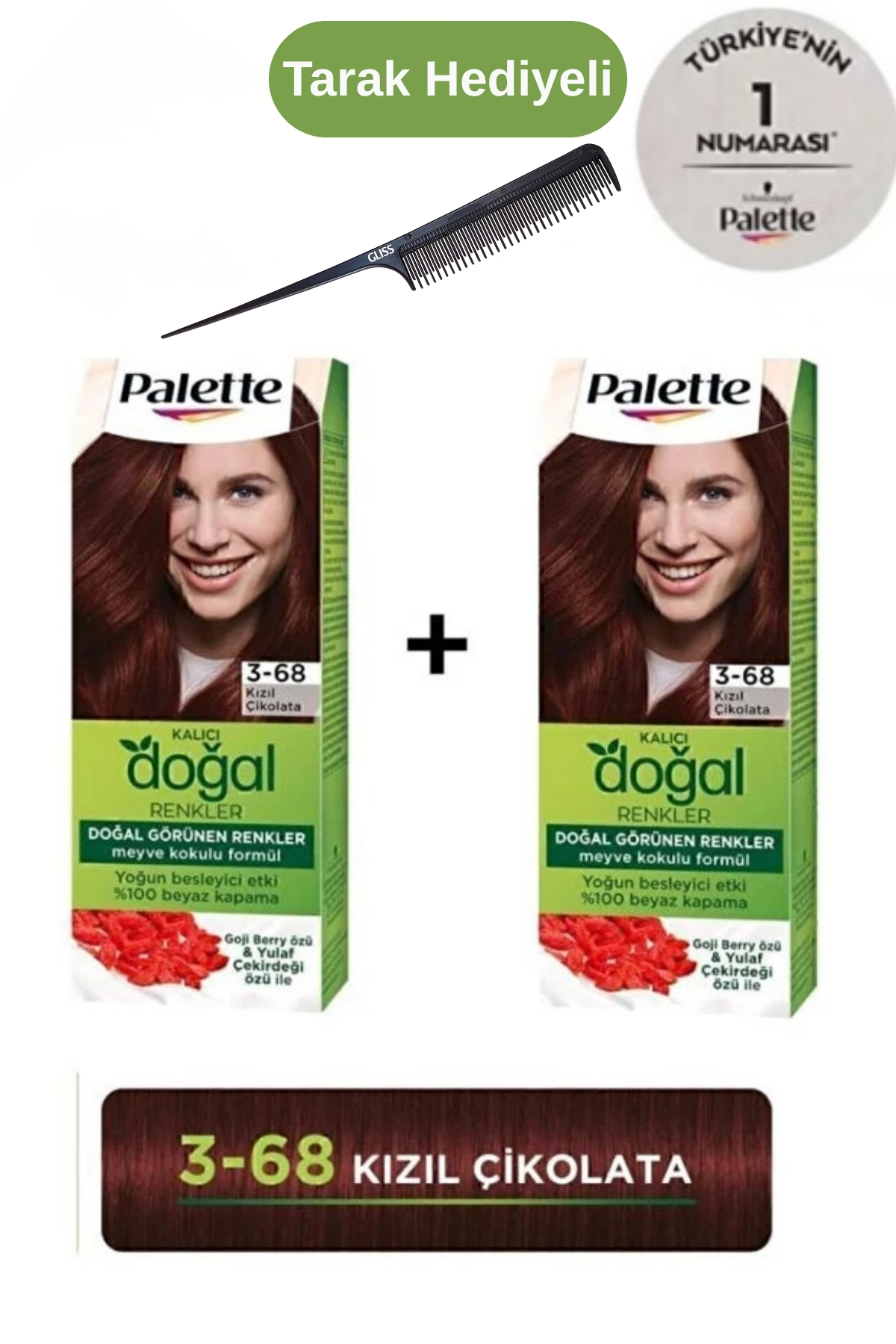 Palette Kalıcı Doğal Renkler 3-68 Kızıl Çikolata X 2 Adet Gliss Tarak — زرشکی SET.HNKL.5096