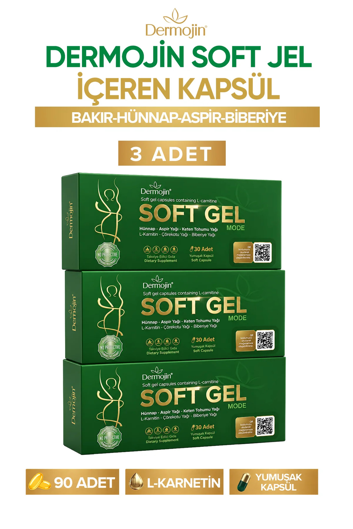 ばんびエルセーヌサプリメントNo.700 Dermojin 3 Adet Hünnap Bitkisel Karışım Yağlar Içeren Takviye