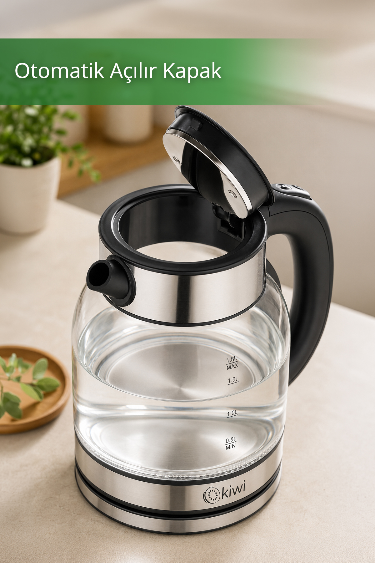 کتری آب گرم کن شیشه‌ای با پایه فولادی Kk-3333