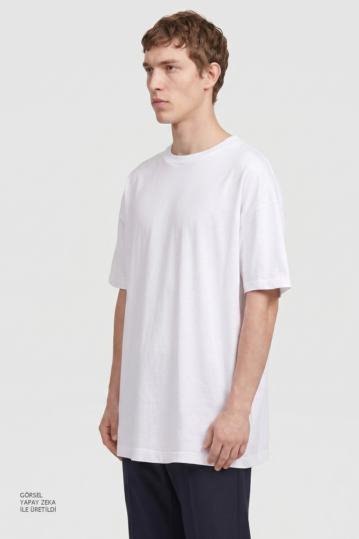 AC&Co / Altınyıldız Classics Erkek Beyaz Pamuklu Pike Nefes Alan Terletmez Kumaş Oversize Fit Rahat Kesim Bisiklet Yaka Tişört görsel 5