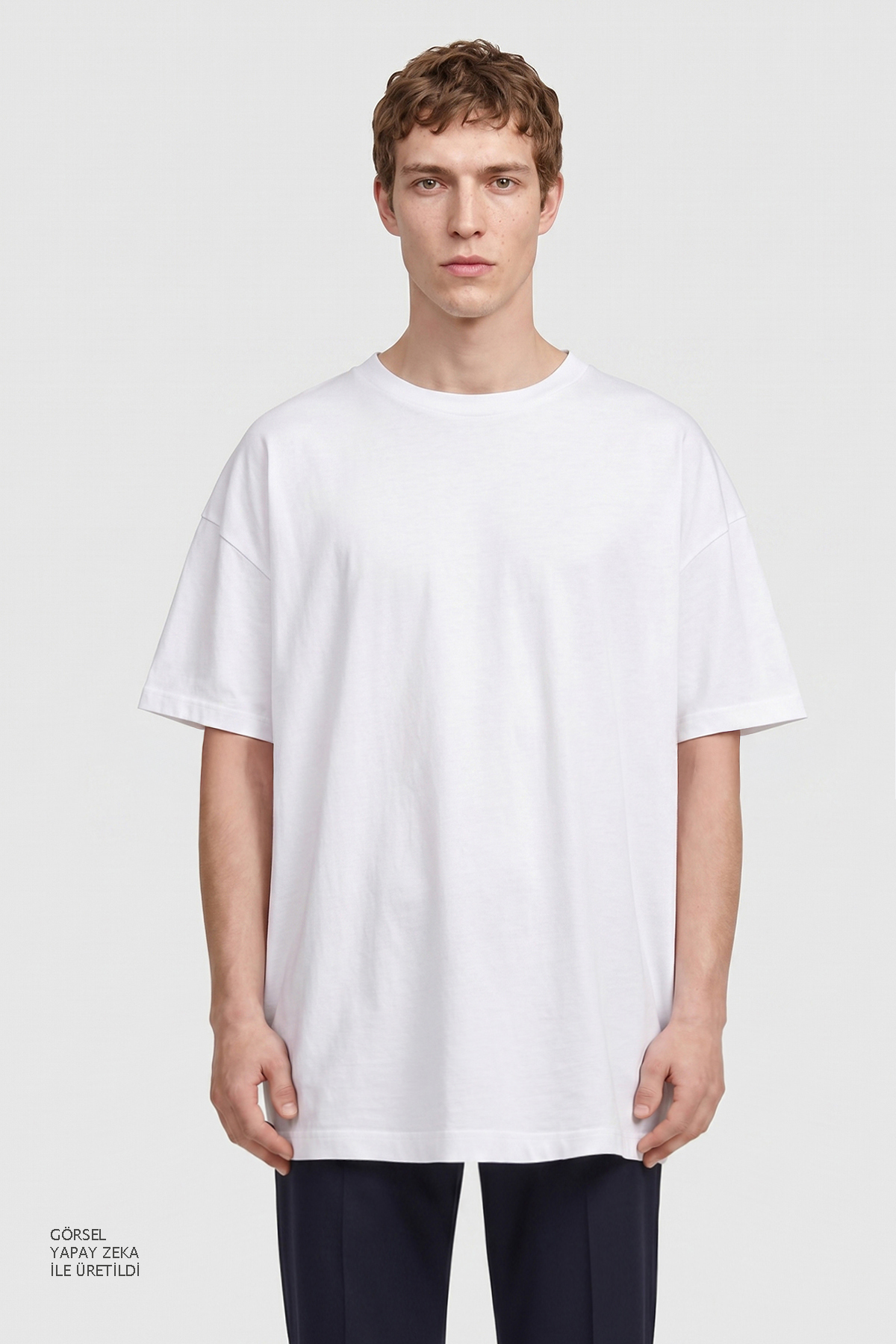 AC&Co / Altınyıldız Classics Erkek Beyaz Pamuklu Pike Nefes Alan Terletmez Kumaş Oversize Fit Rahat Kesim Bisiklet Yaka Tişört görsel 2