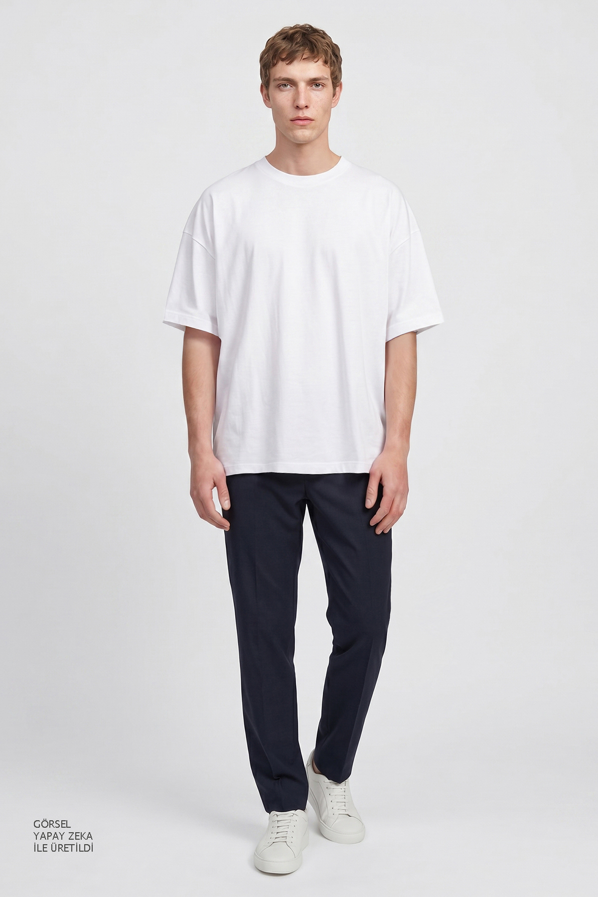 AC&Co / Altınyıldız Classics Erkek Beyaz Pamuklu Pike Nefes Alan Terletmez Kumaş Oversize Fit Rahat Kesim Bisiklet Yaka Tişört görsel 3