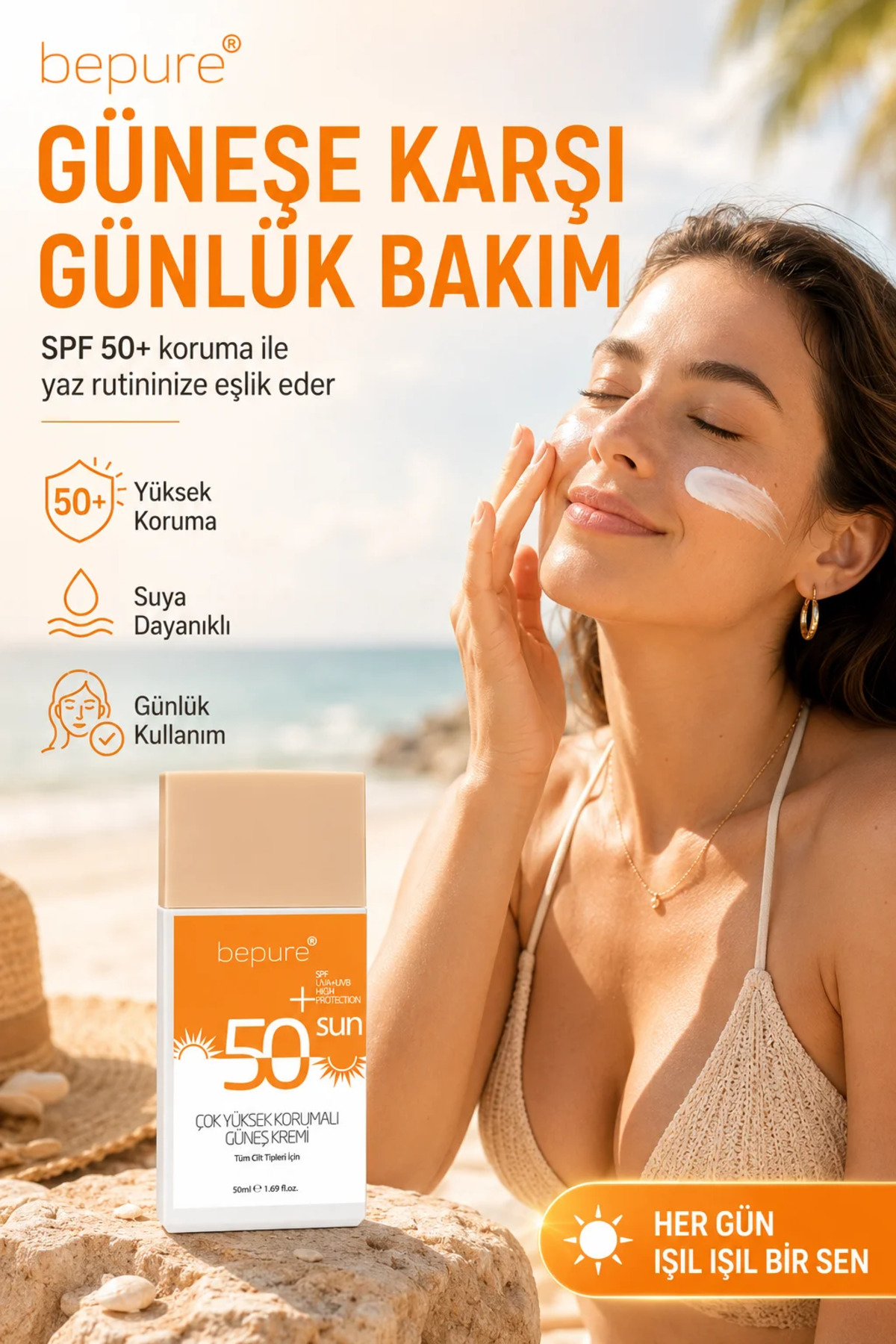 Ton Eşitleyici Güneş Kremi 50 Spf Leke Karşıtı, Kolajen, Hyaluronic Asit Destekli Güneş Kremi 50 ml — BEPRE01 — تصویر 5 از 5