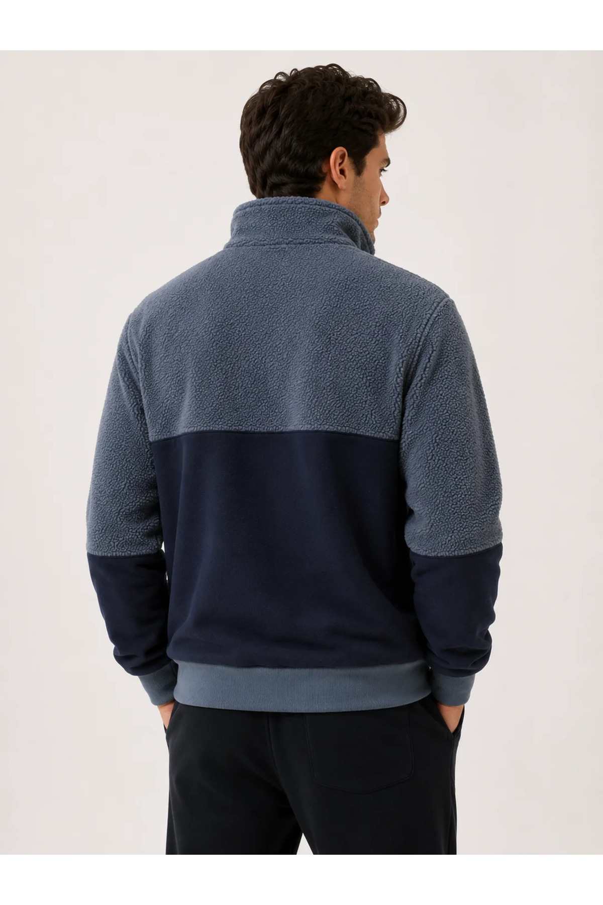 Erkek Peluş Fermuarlı Ceket – Hybrid Sherpa Panel (Limited Edition) — سرمه‌ای OF25MPLS2 — تصویر 3 از 3