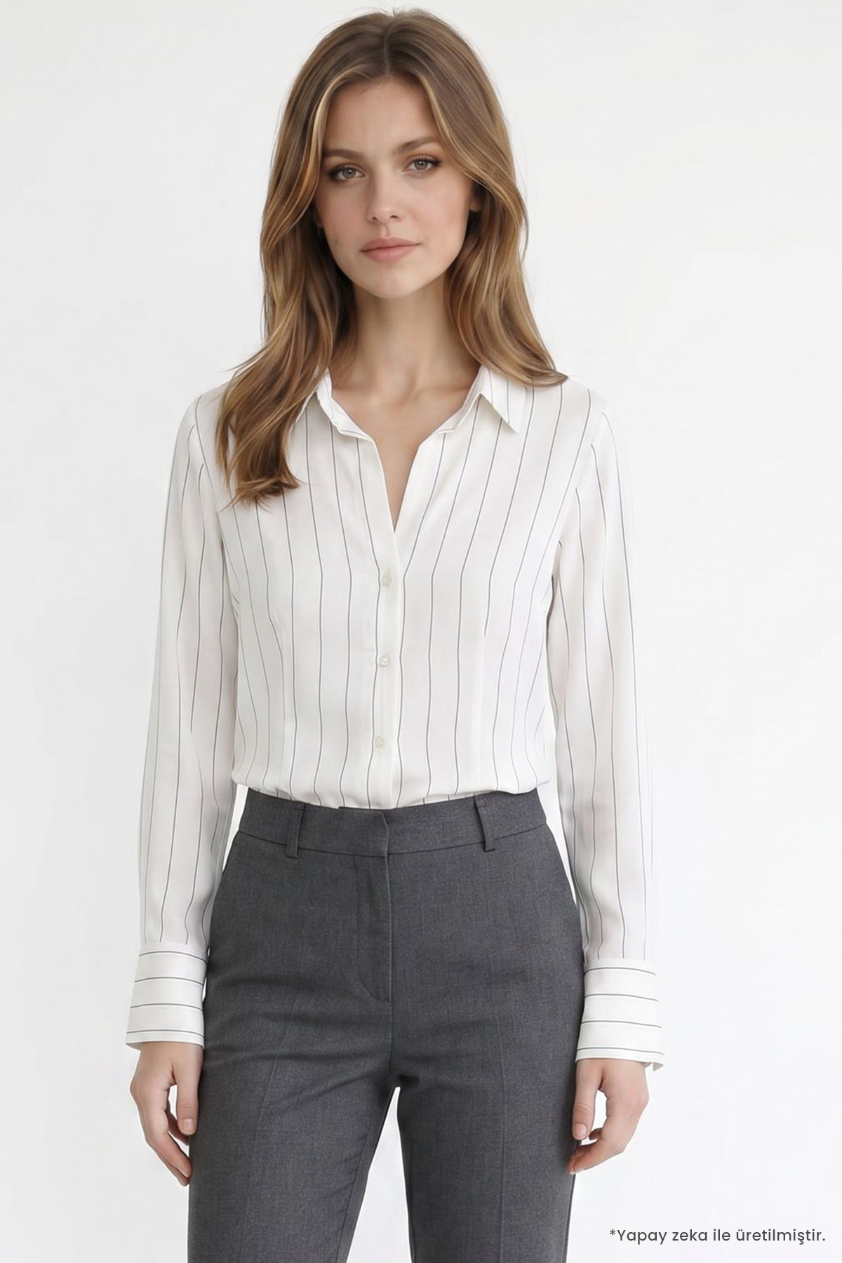 Tudors Women's slim fit striped viscose soft-touch long sleeve shirred ecru blouse