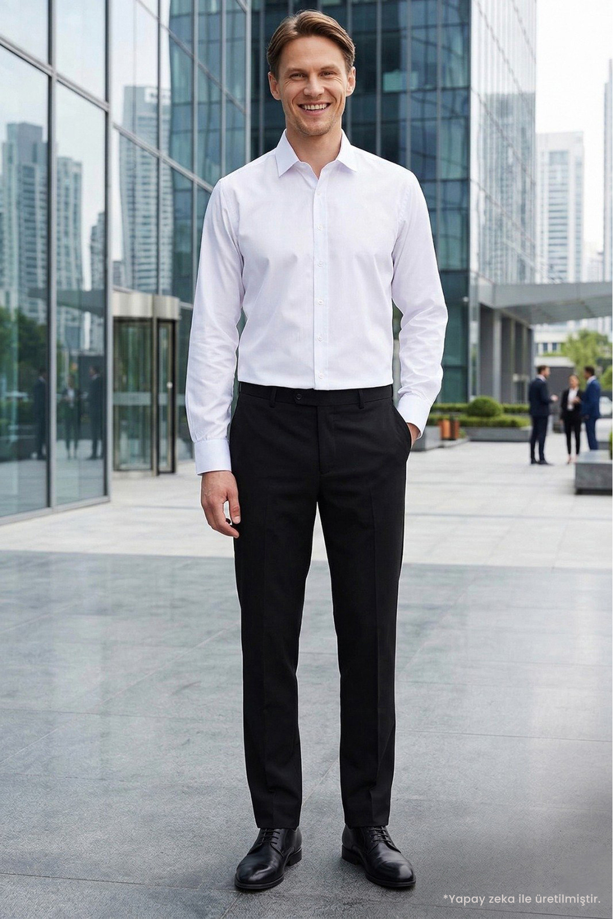 Tudors Erkek Modern Slim Fit Düz Saten Pamuklu Beyaz Gömlek görsel 2