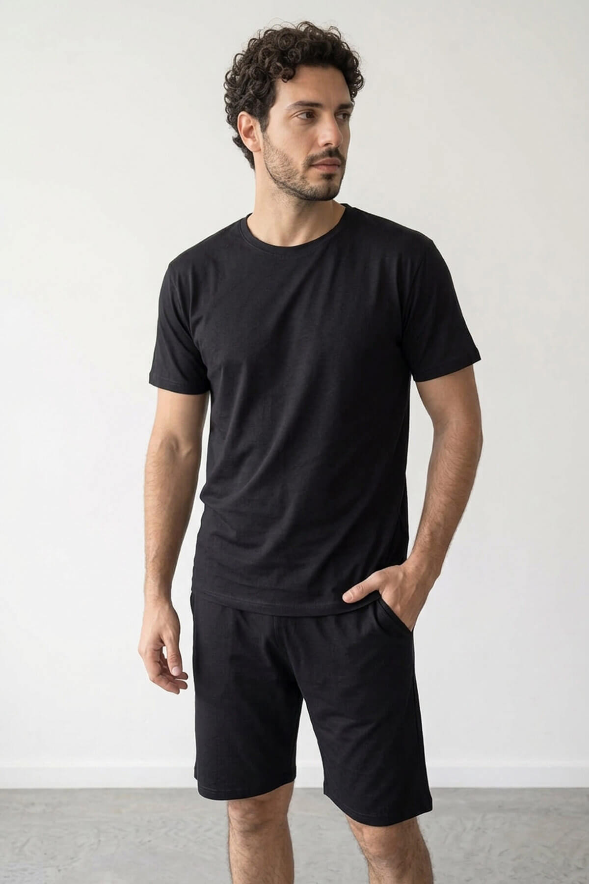 Pijamaevi Siyah Üst Siyah Alt Erkek Şortlu Pijama Takımı görsel 6