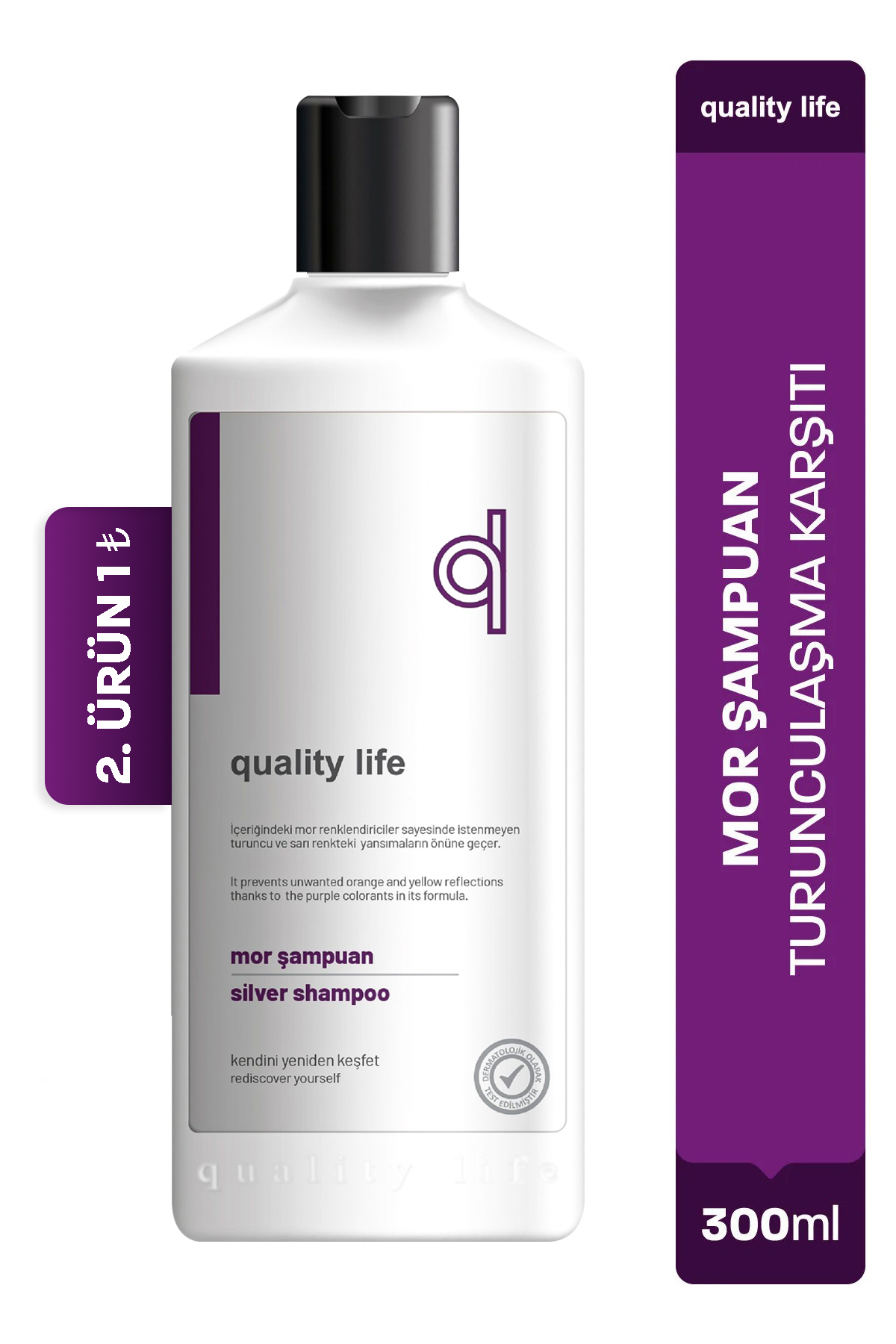 Quality Life Silver Mor Şampuan Boyalı Röfleli Saçlar İçin Turunculaşma Karşıtı Parabensiz 300 ml - Platin Sarı — mor-şampuan-turunculaşma-karşıtı