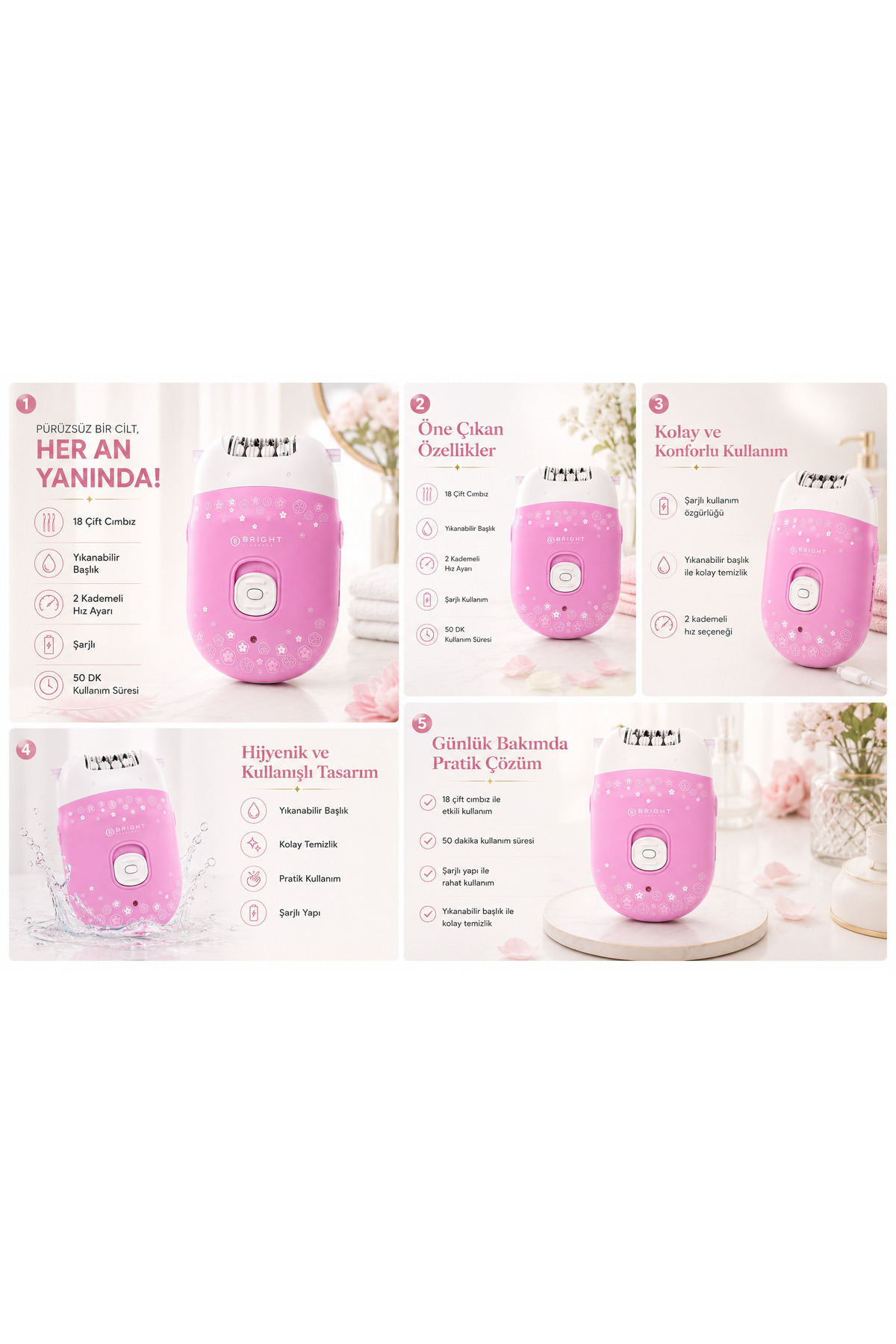 BE-1189 Kablolu / Kablosuz Şarjlı 2 Kademe 18 Çift Cımbız Epilasyon Aleti — تصویر 5 از 5