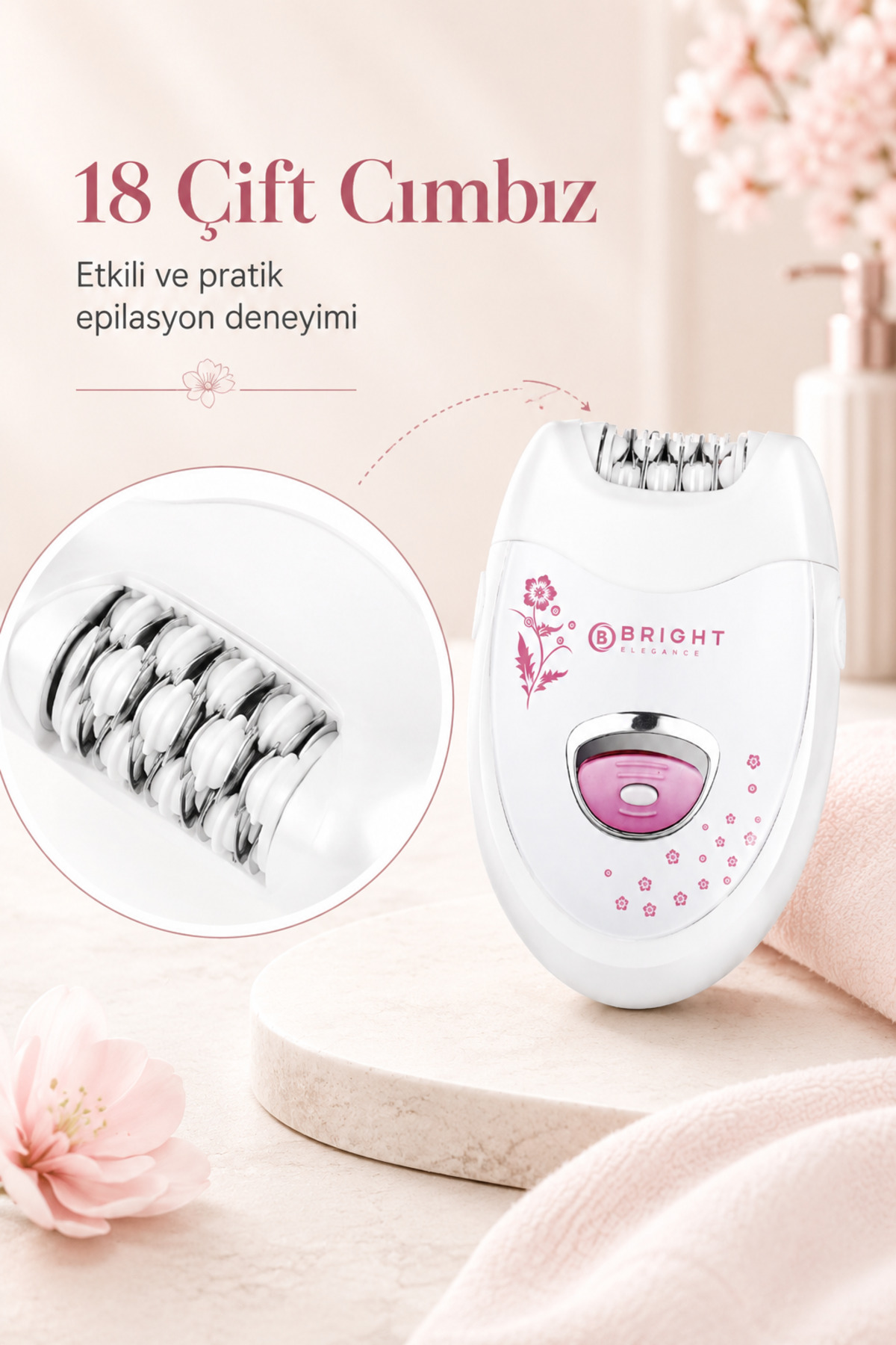 BE-1196 Kablolu / Kablosuz Şarjlı 2 Kademe 18 Çift Cımbız Epilasyon Aleti BEYAZ — تصویر 2 از 8