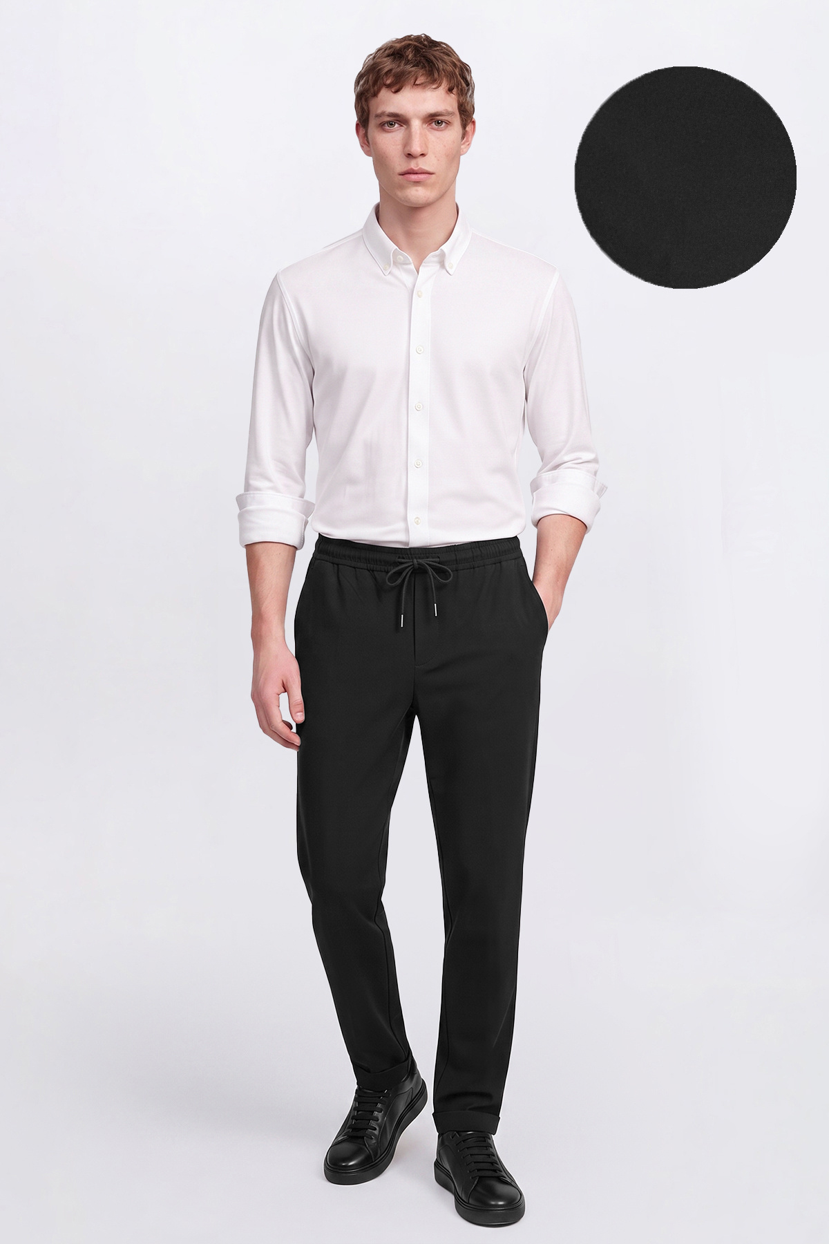 Men's Black Non-Iron Non-Iron Knee Tie Down Jogger Pants Slim Fit