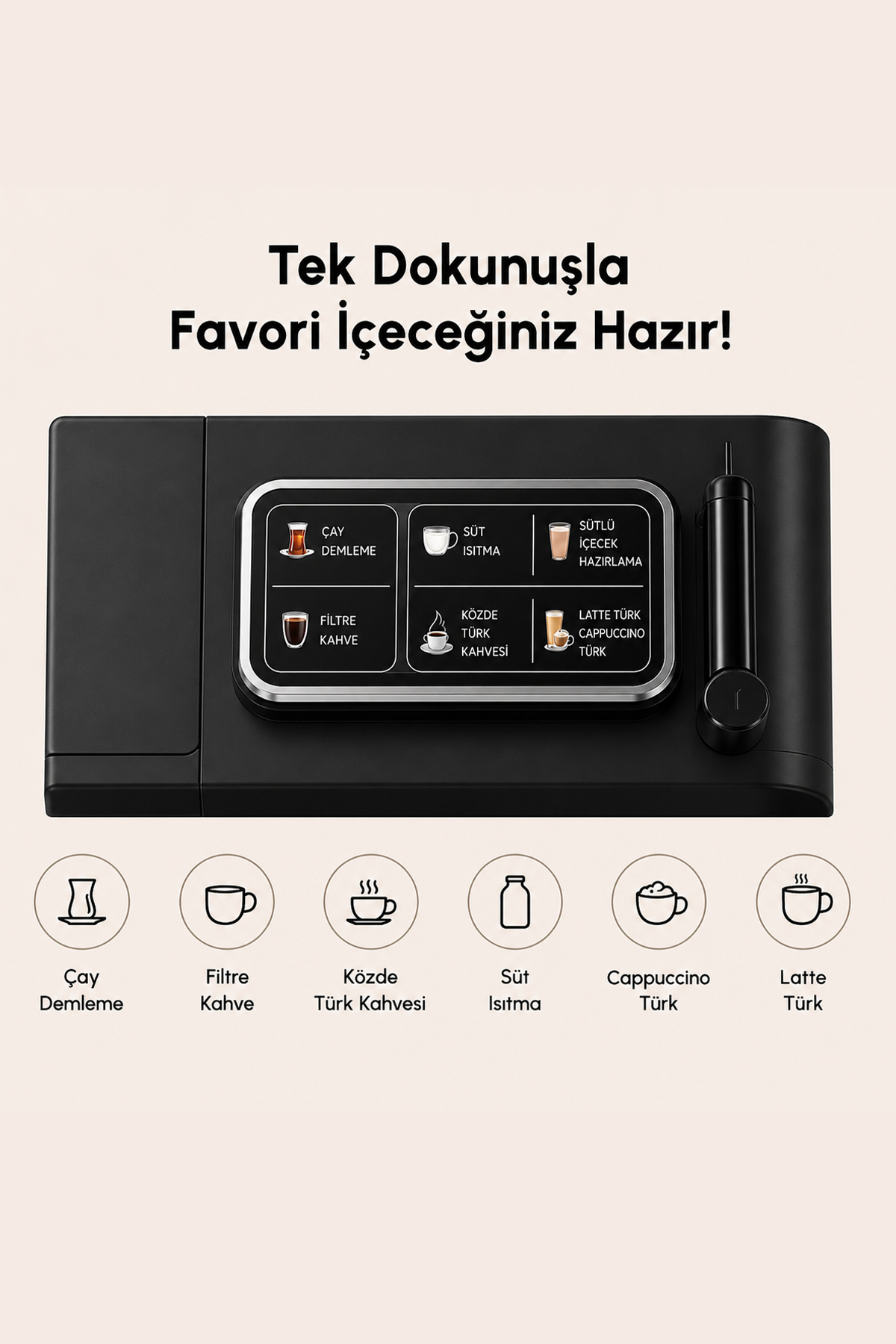 Hatır Plus Barista 6 In 1 Latte Cappucino ve Közde Türk Kahvesi Makinesi Black Silver 8