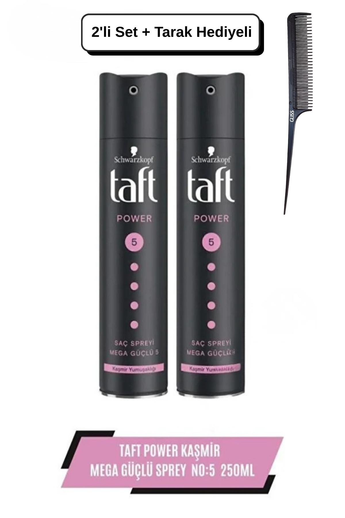 Taft Power Kaşmir (MEGA GÜÇLÜ) Sprey 250 ml X2 Adet + Tarak Hediyeli — SET.HNKL.5191