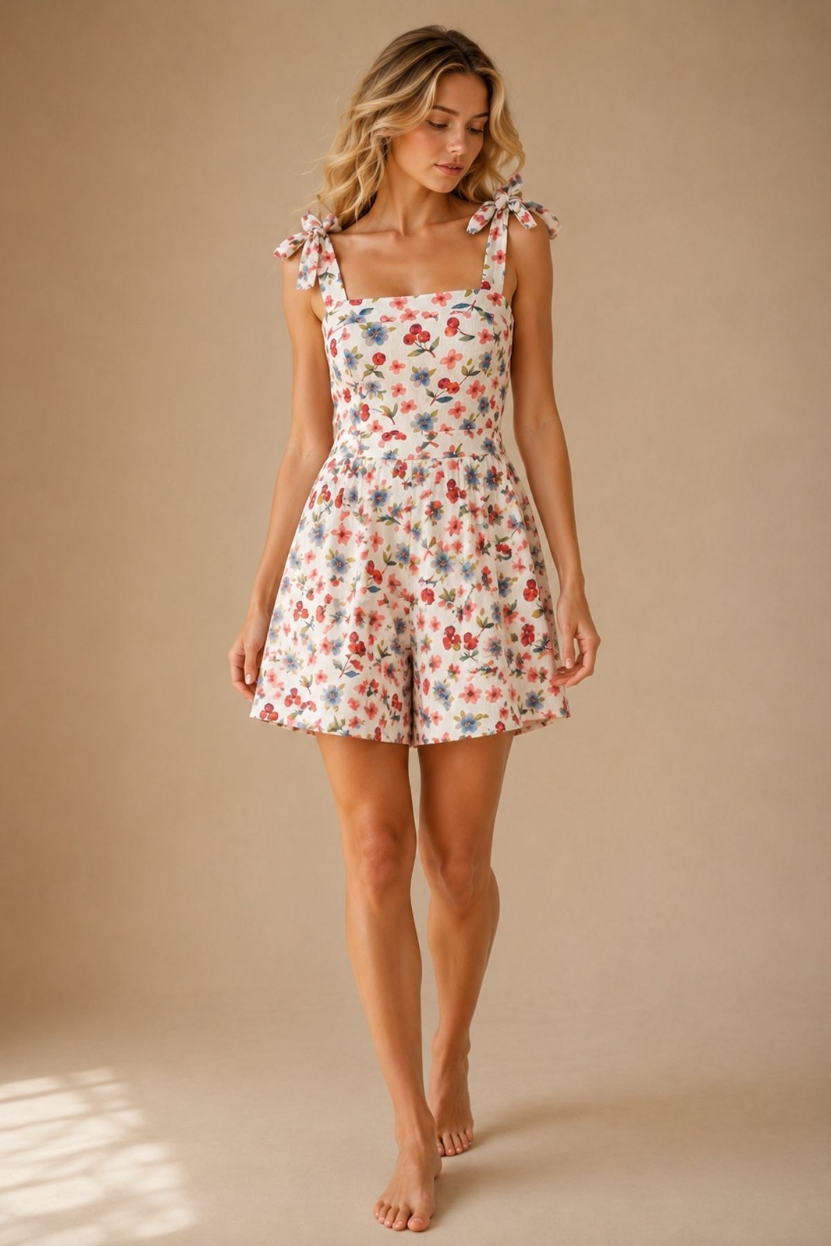 Cherry Patterned Tie Detailed Women's Jumpsuit Dress
