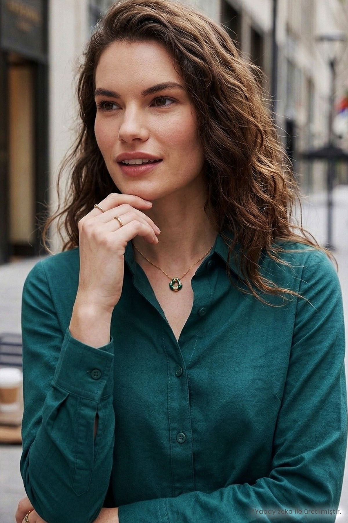 Tudors Women's Slim Fit Slim Fit Long Sleeve Cotton Bodycon Textured Green Basic Shirt