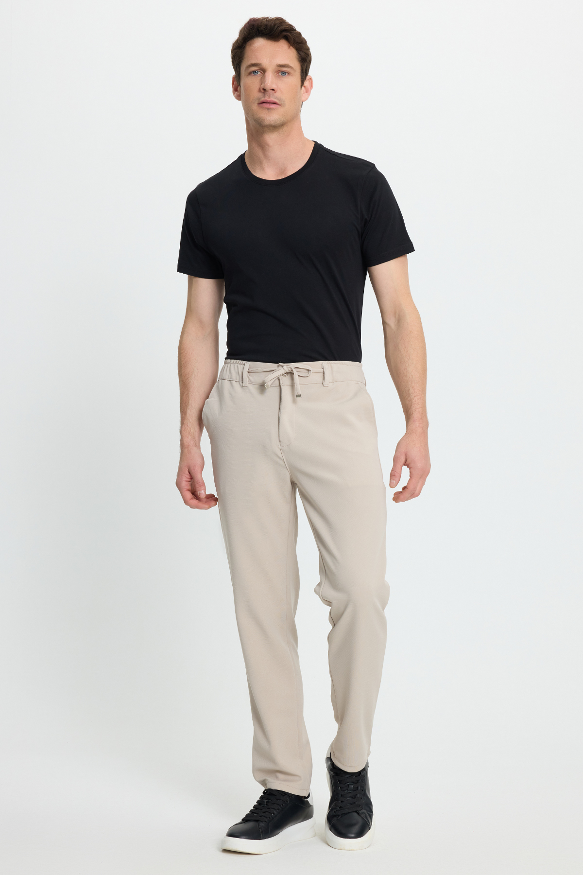 Tudors Erkek Slim Fit Dar Kesim Beli Lastikli Bağcık Detaylı Taş Pantolon görsel 7