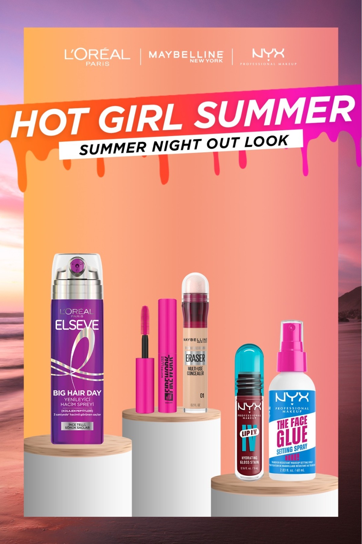 L'Oreal Paris Summer Night Out Look Seti: Saç Spreyi, Makyaj
