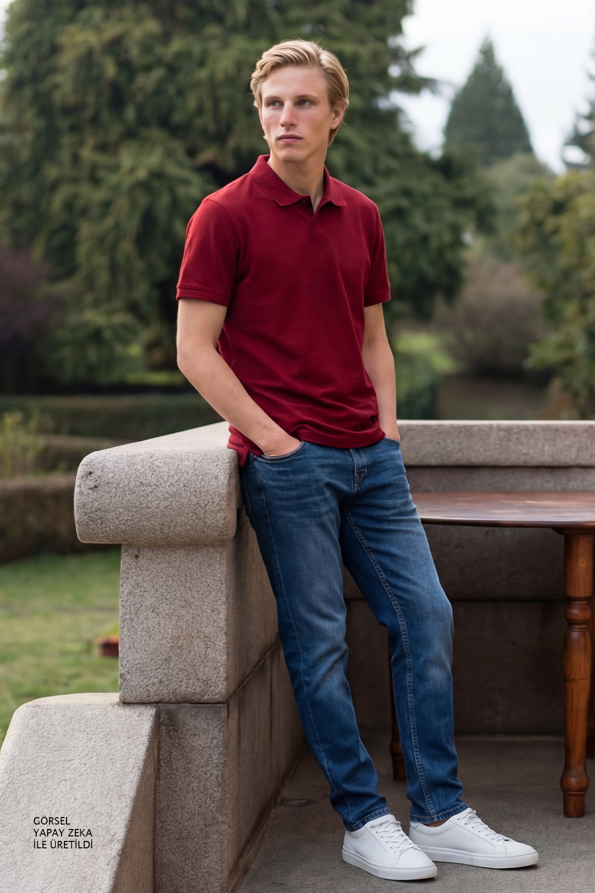 ALTINYILDIZ CLASSICS Erkek Bordo %100 Pamuk Kıvrılmaz Pike Polo Yaka Slim Fit Dar Kesim Tişört görsel 3
