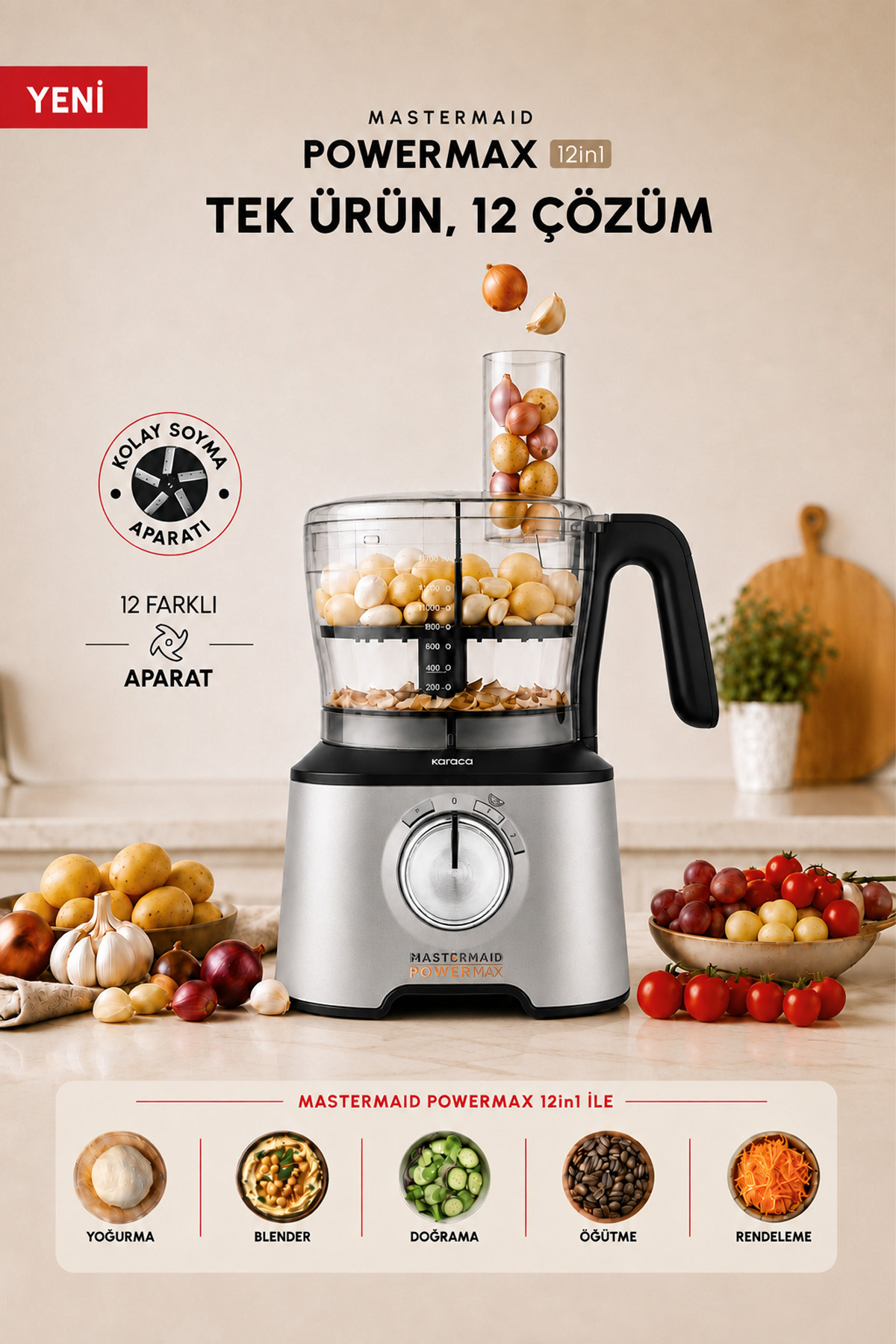 Mastermaid Power Max 12 in 1 Mutfak Robotu Gri 2500W