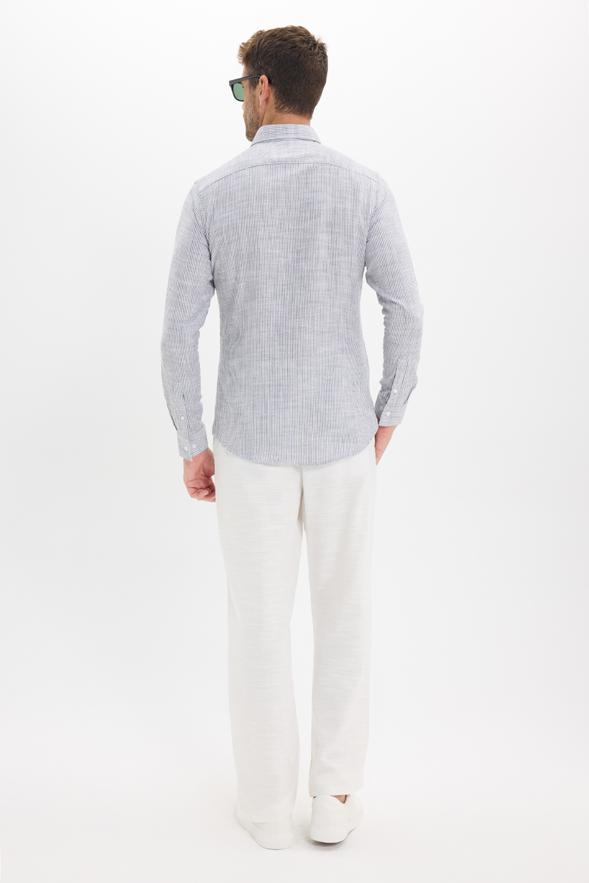 پیراهن تودورز مردانه کتان پنبه ای مشکی  راه راه Slim Fit/اسلیم فیت    آستین بلند کژوال/روزمره | Tudors DR250031-3325 TR - تصویر 9