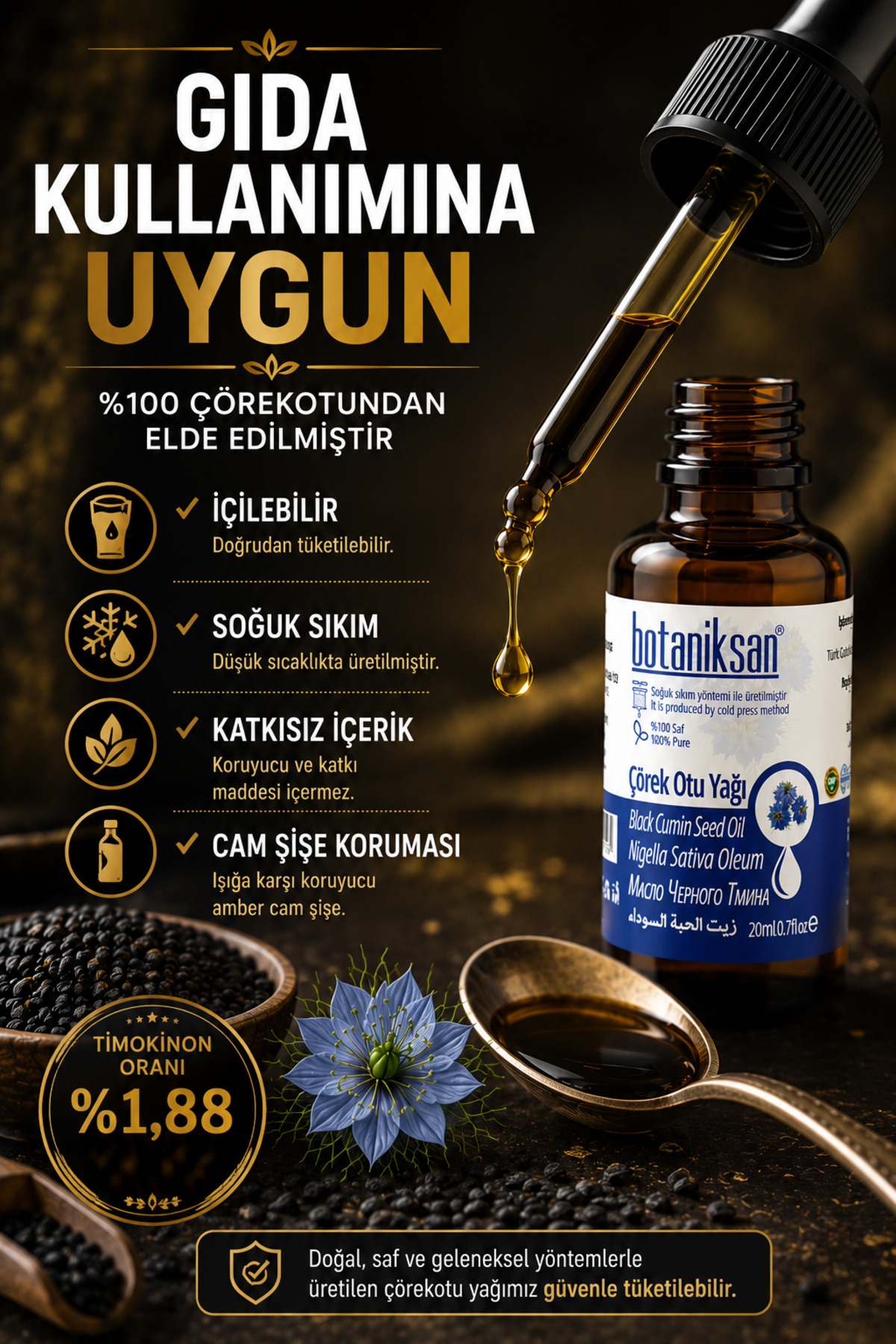 Çörekotu Yağı 20ml Soğuk Sıkım, Saf, Doğal, Katkısız — ÇÖREKOTU YAĞI 20ML — تصویر 5 از 8
