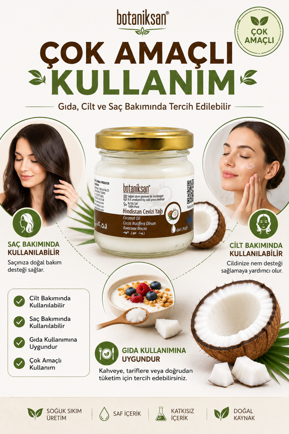 Hindistan Cevizi Yağı 43gr Soğuk Sıkım, Saf, Doğal, Katkısız — HİNDİSTAN CEVİZİ YAĞI 43GR — تصویر 5 از 8