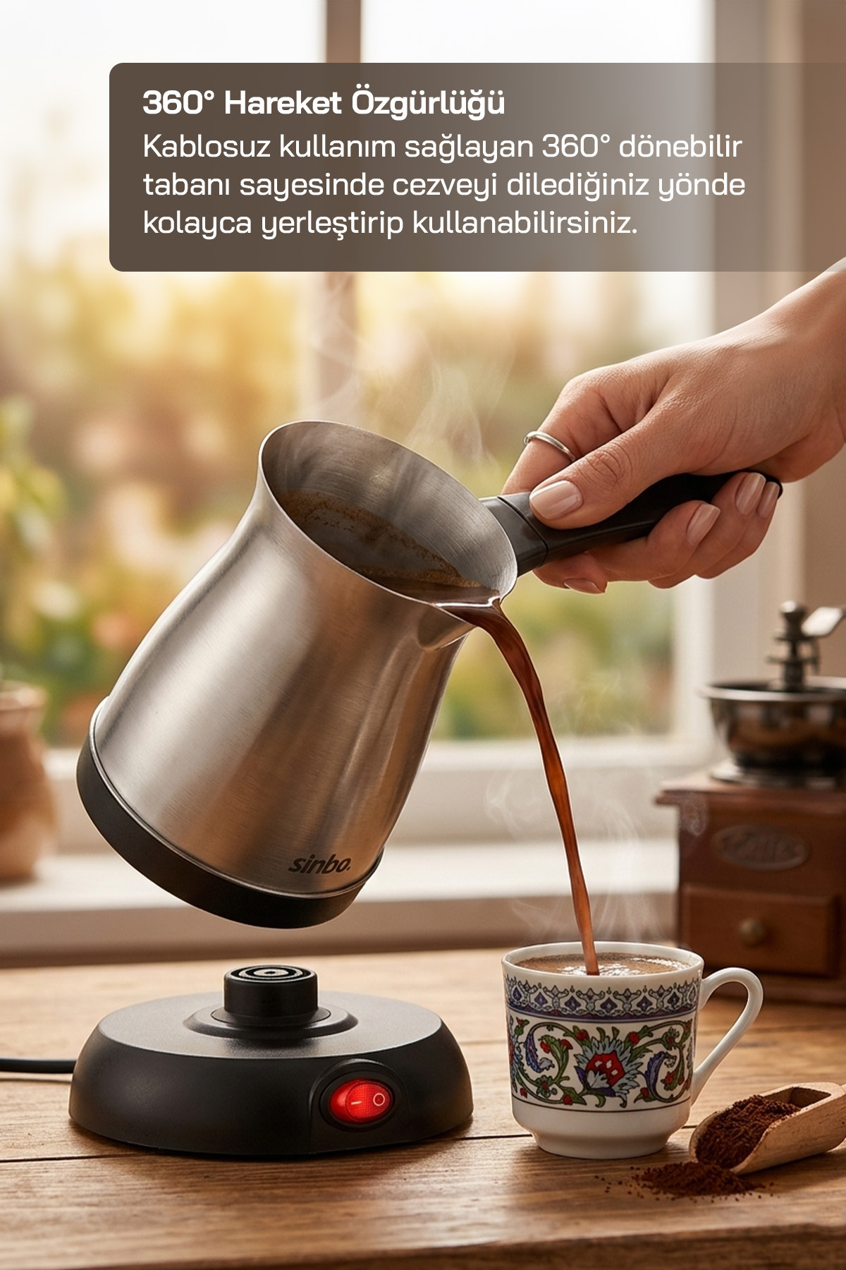 SCM-9038 Elektrikli Türk Kahve Makinesi Paslanmaz Çelik Cezve 5 Fincan 500 ml 3
